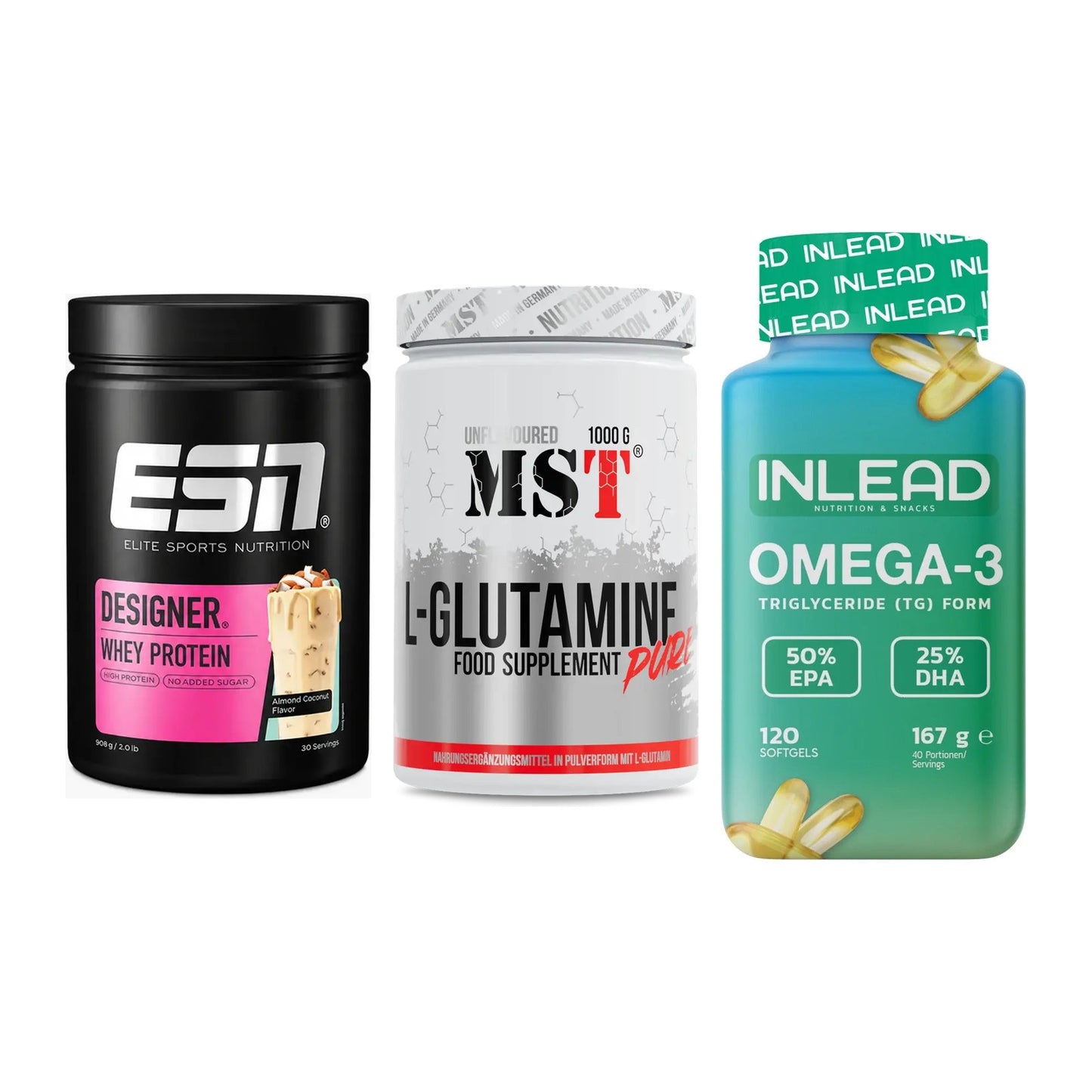 Definitionsphase-Set: ESN Designer + MST Glutamine + INLEAD Omega-3 – alle enthaltenen Artikel