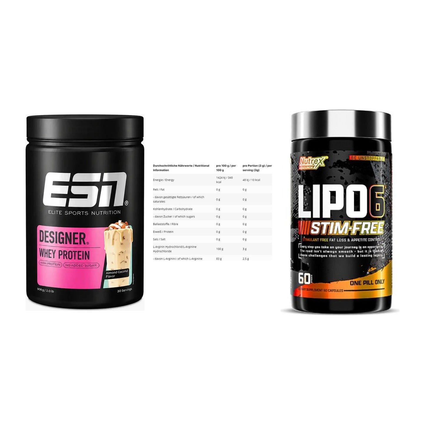 Definitionsphase-Set: ESN Designer + INLEAD L-Argin + Nutrex Lipo 6 – alle enthaltenen Artikel