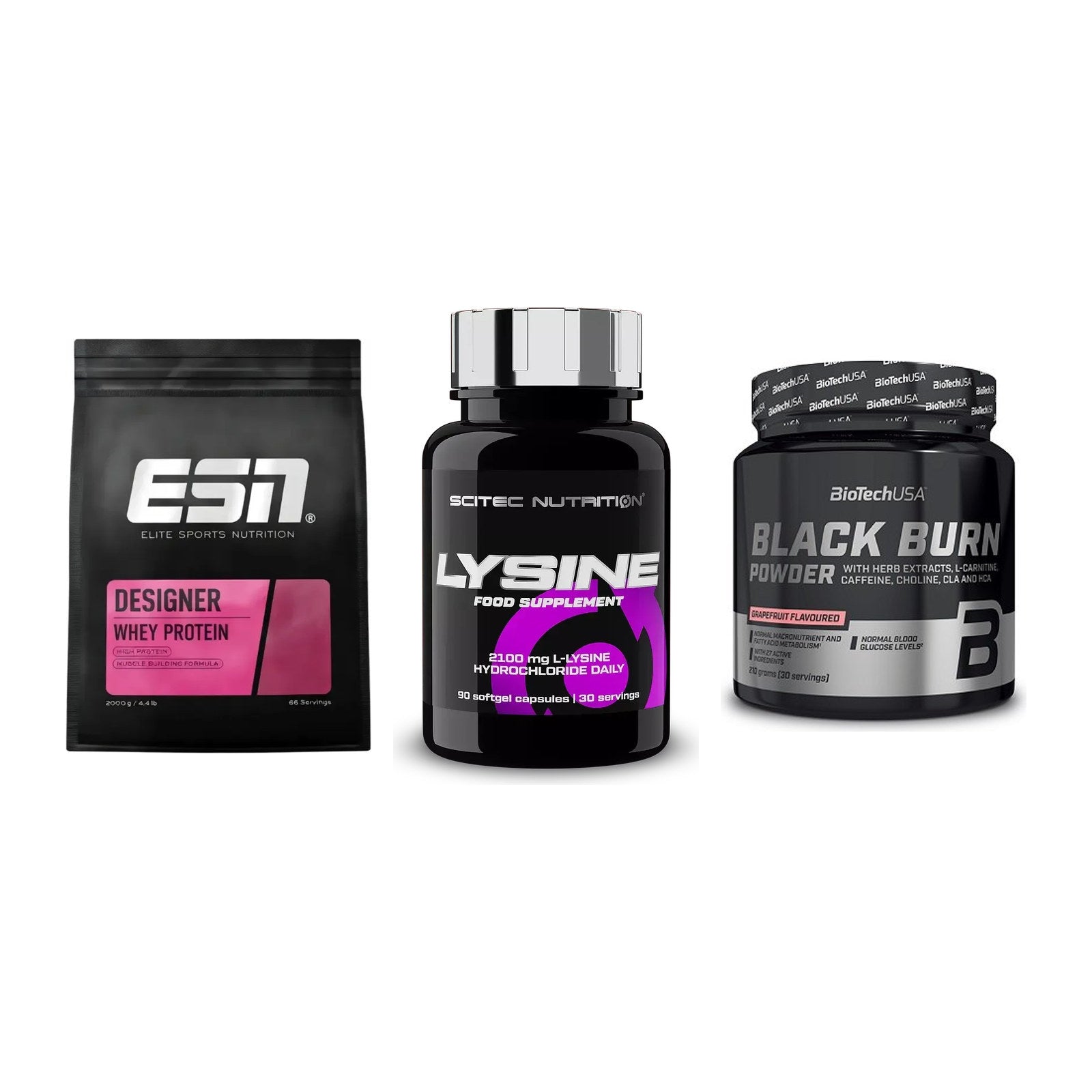 Definitionsphase-Set: ESN Designer + Scitec Lysine + BioTech Black – alle enthaltenen Artikel