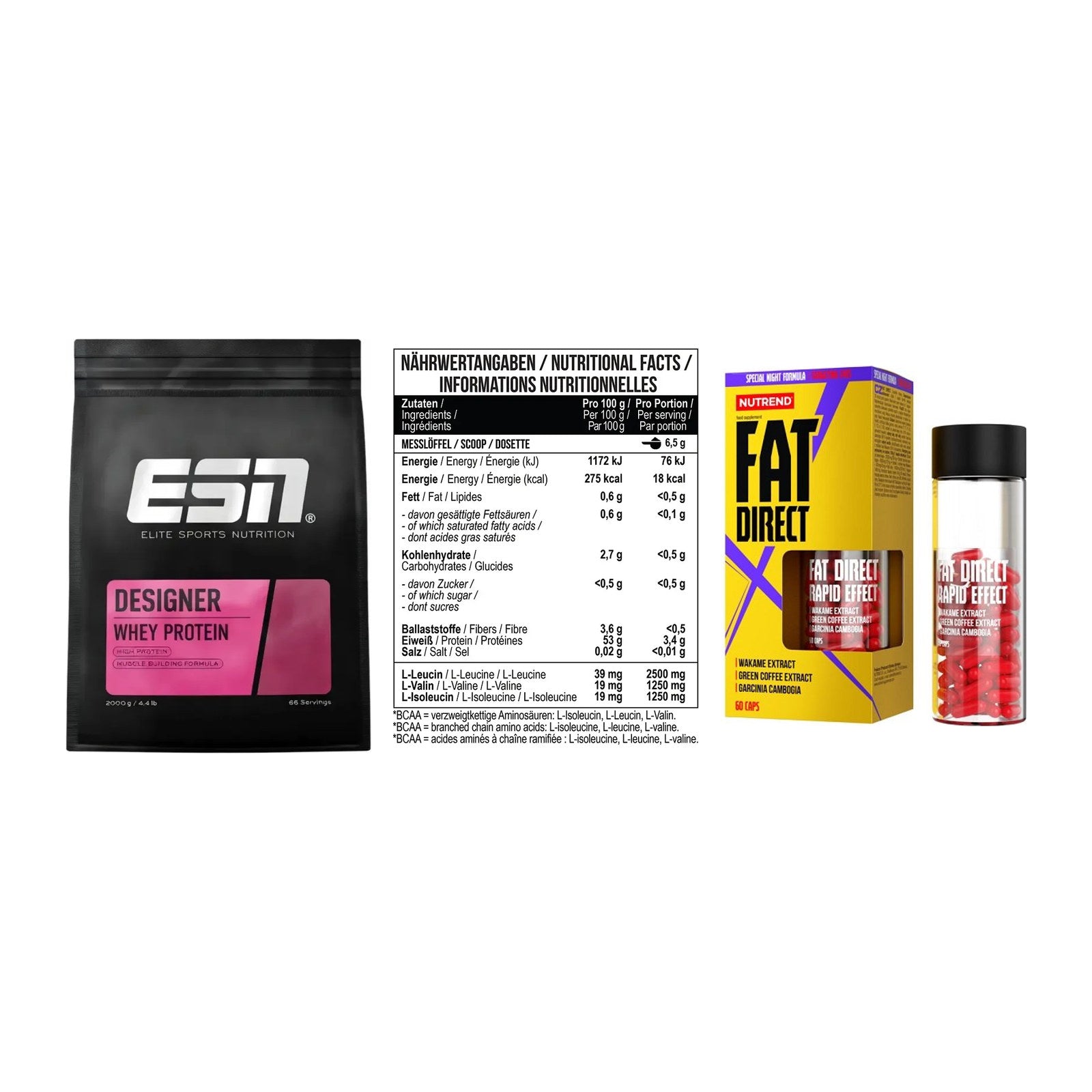 Definitionsphase-Set: ESN Designer + MST BCAA Zero + Nutrend Fat – alle enthaltenen Artikel