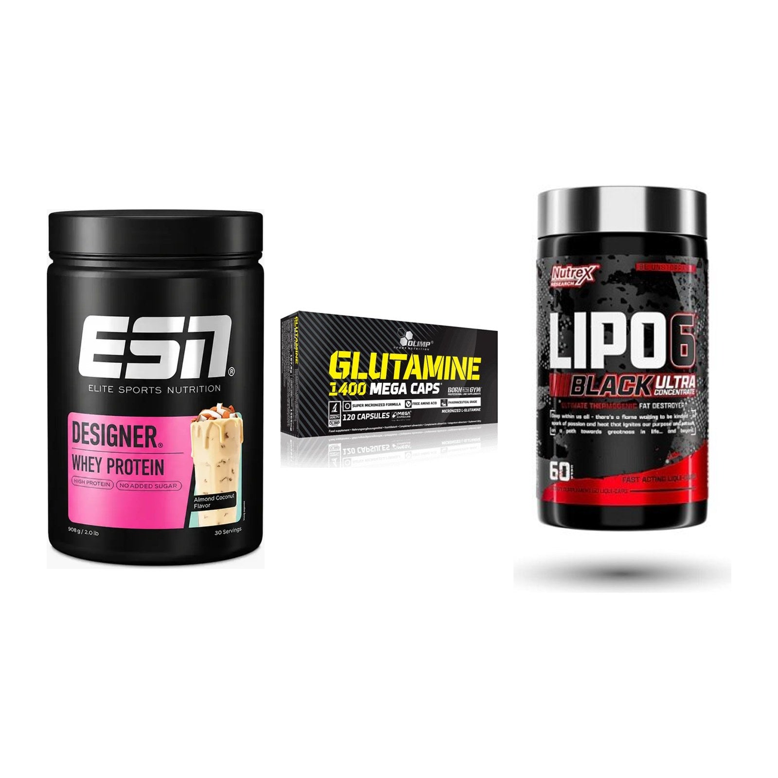 Definitionsphase-Set: ESN Designer + Olimp L-Glutam + Nutrex Lipo 6 – alle enthaltenen Artikel