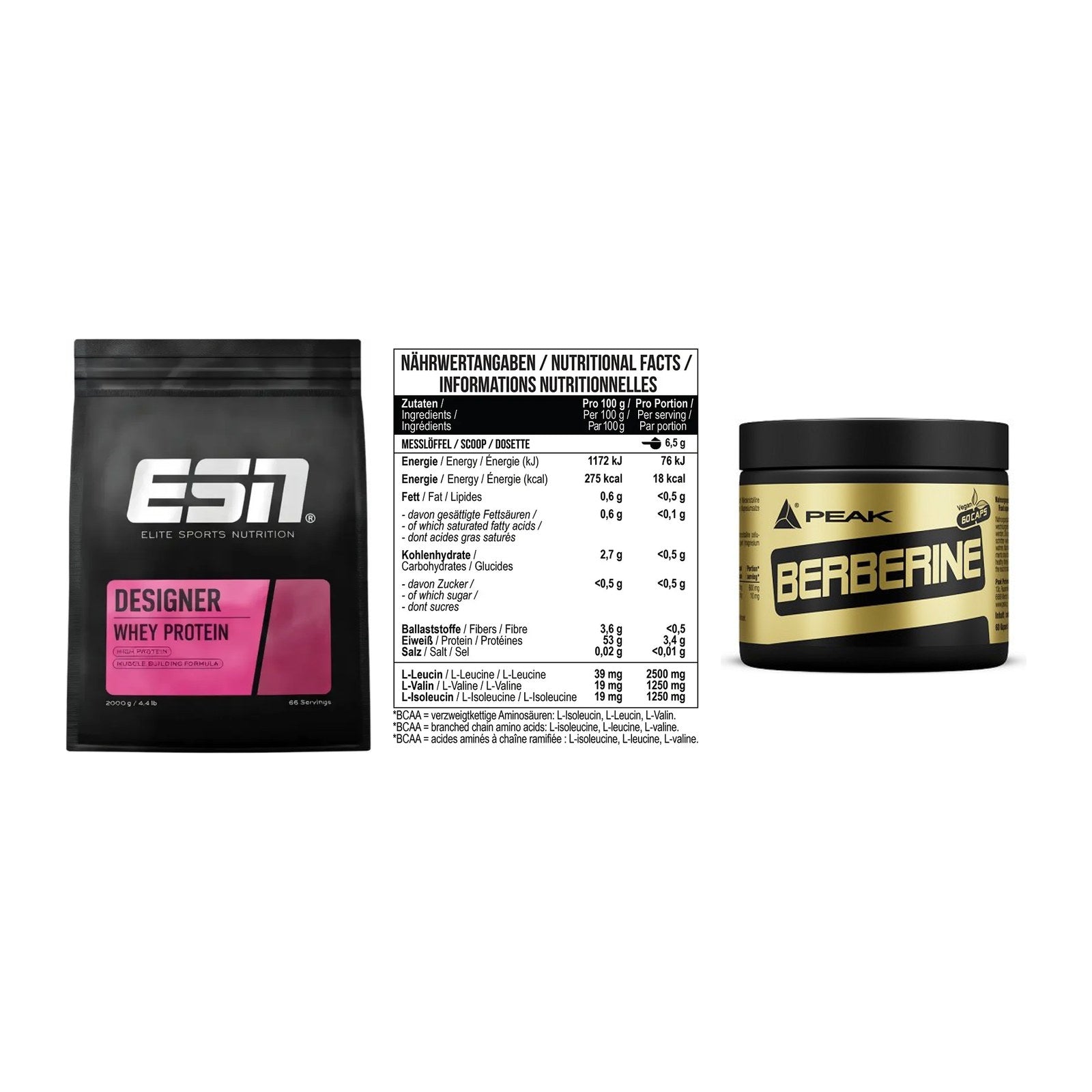 Definitionsphase-Set: ESN Designer + MST BCAA Zero + Peak Berberine – alle enthaltenen Artikel