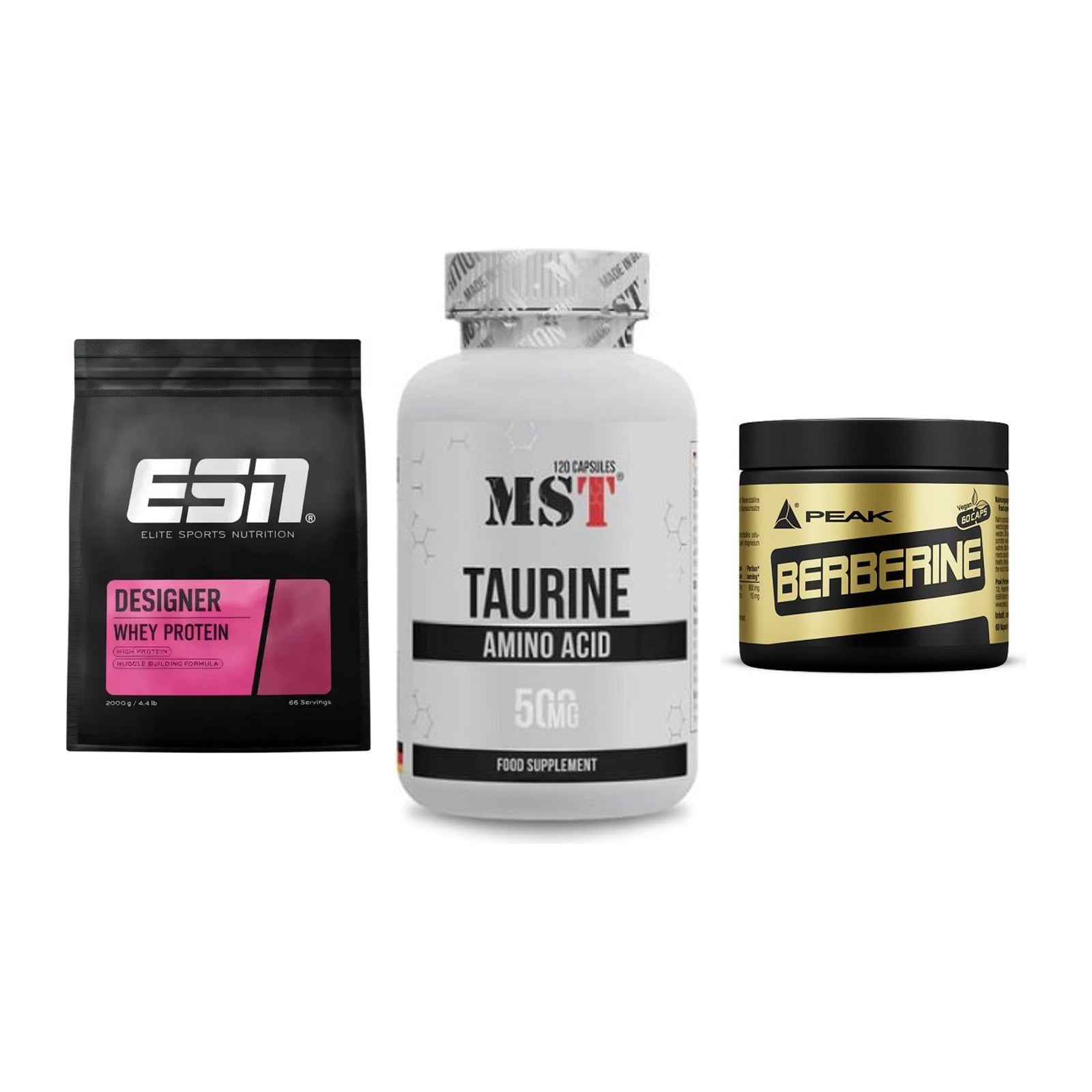 Definitionsphase-Set: ESN Designer Whey + MST Taurine + Peak Berberine – alle enthaltenen Artikel