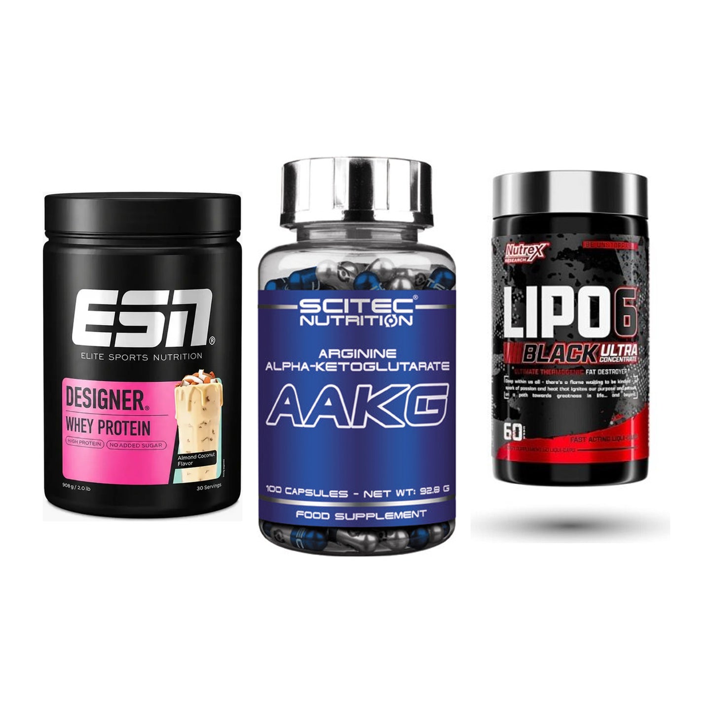 Definitionsphase-Set: ESN Designer + Scitec AAKG + Nutrex Lipo 6 – alle enthaltenen Artikel