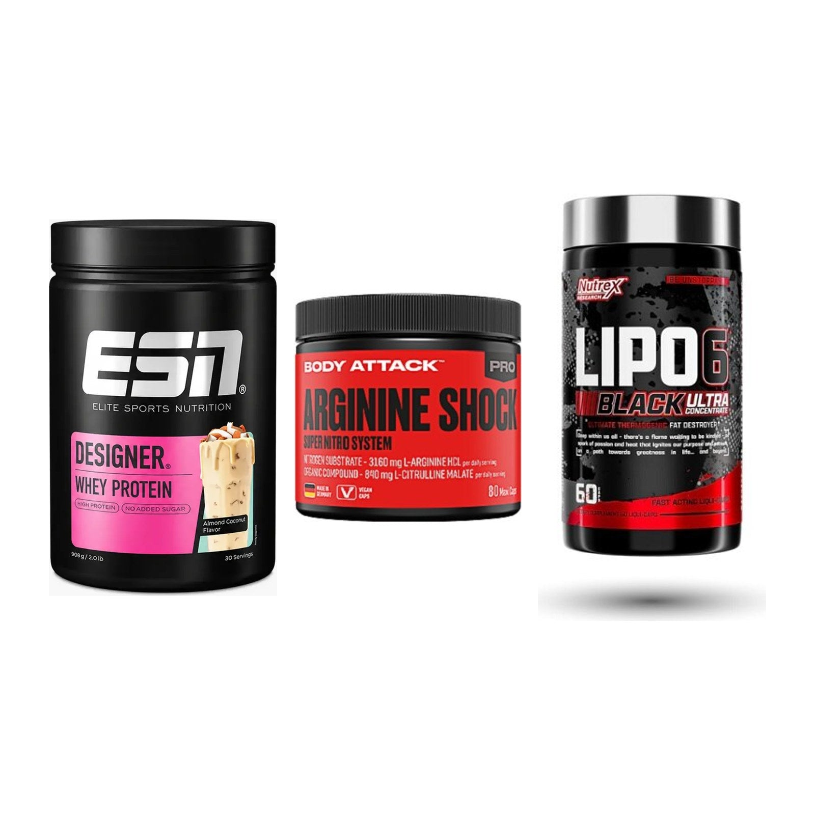 Definitionsphase-Set: ESN Designer + Body Attack + Nutrex Lipo 6 – alle enthaltenen Artikel