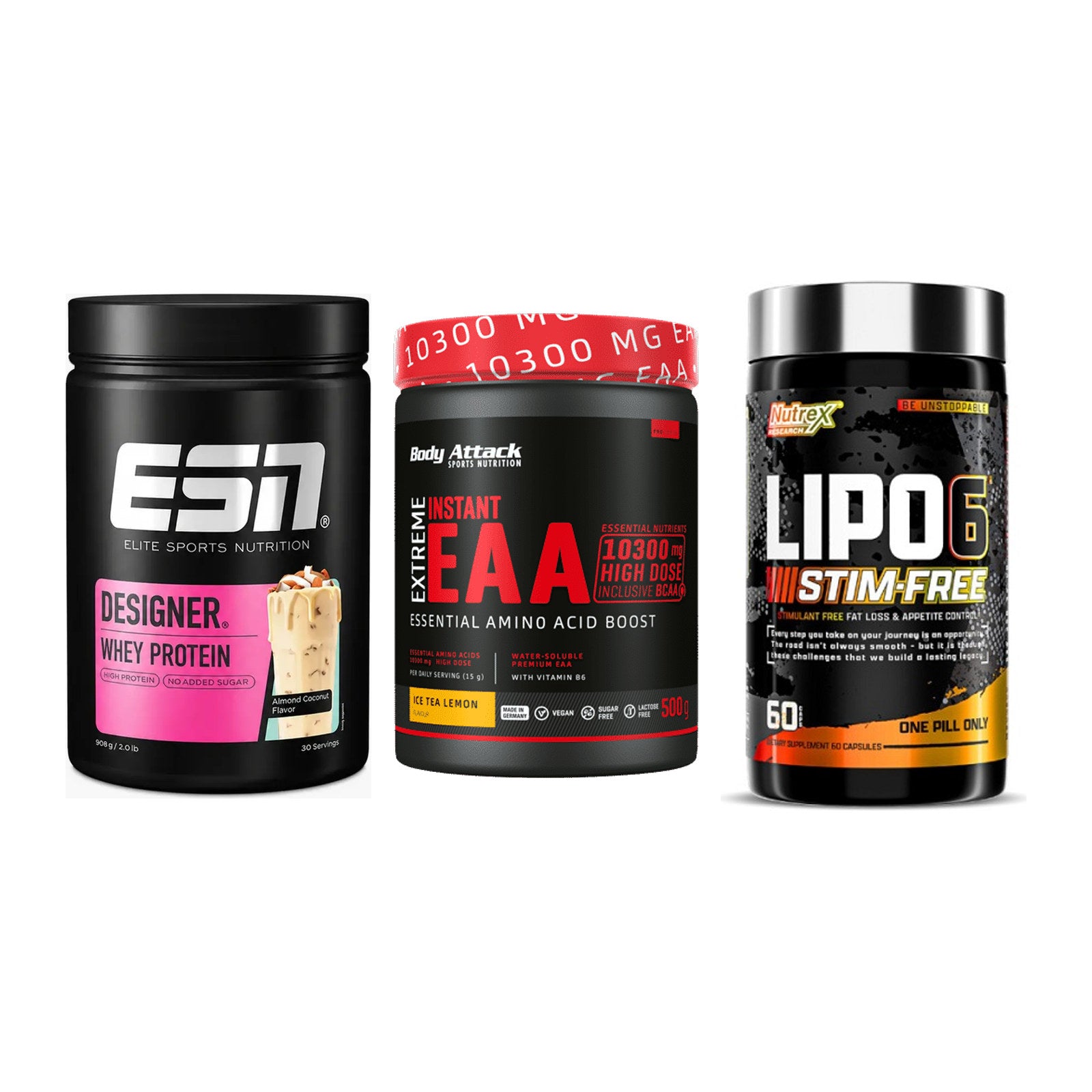 Definitionsphase-Set: ESN Designer + Body Attack + Nutrex Lipo 6 – alle enthaltenen Artikel