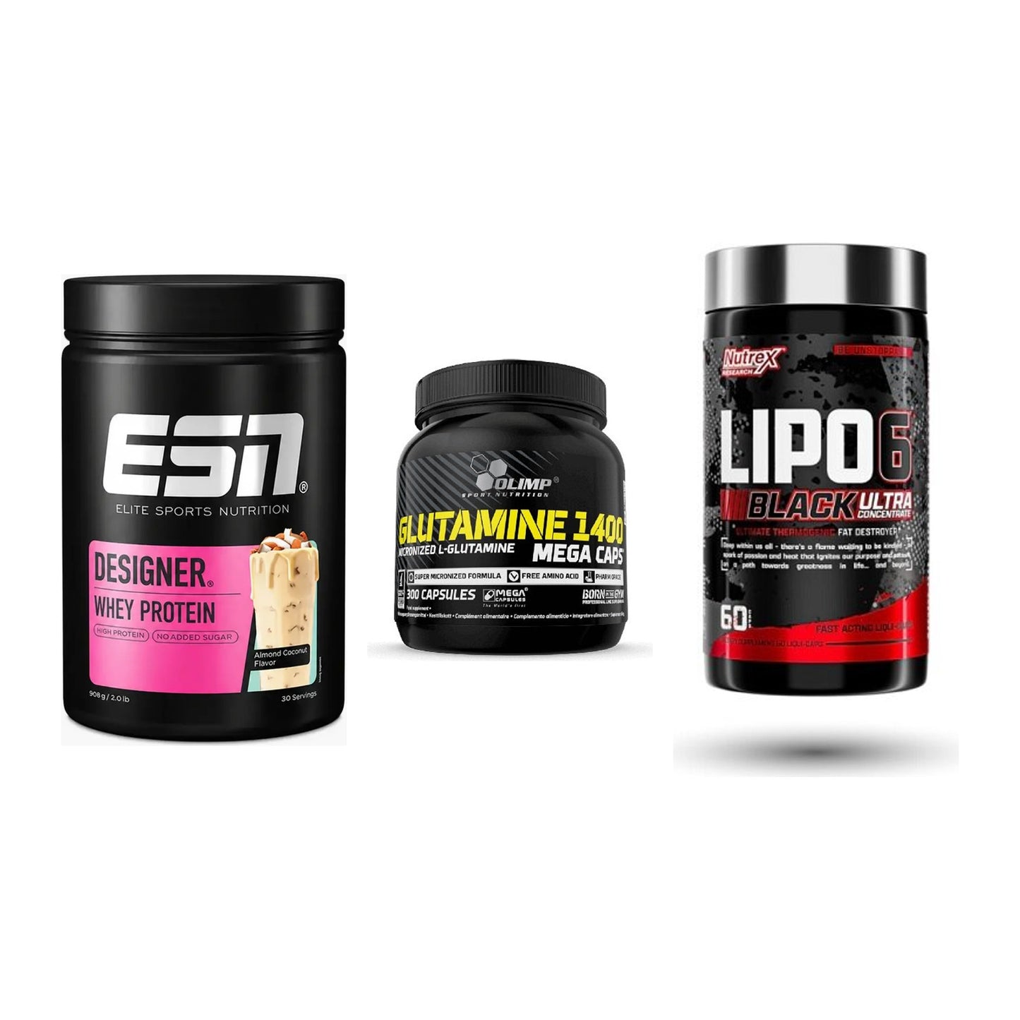 Definitionsphase-Set: ESN Designer + Olimp L-Glutam + Nutrex Lipo 6 – alle enthaltenen Artikel