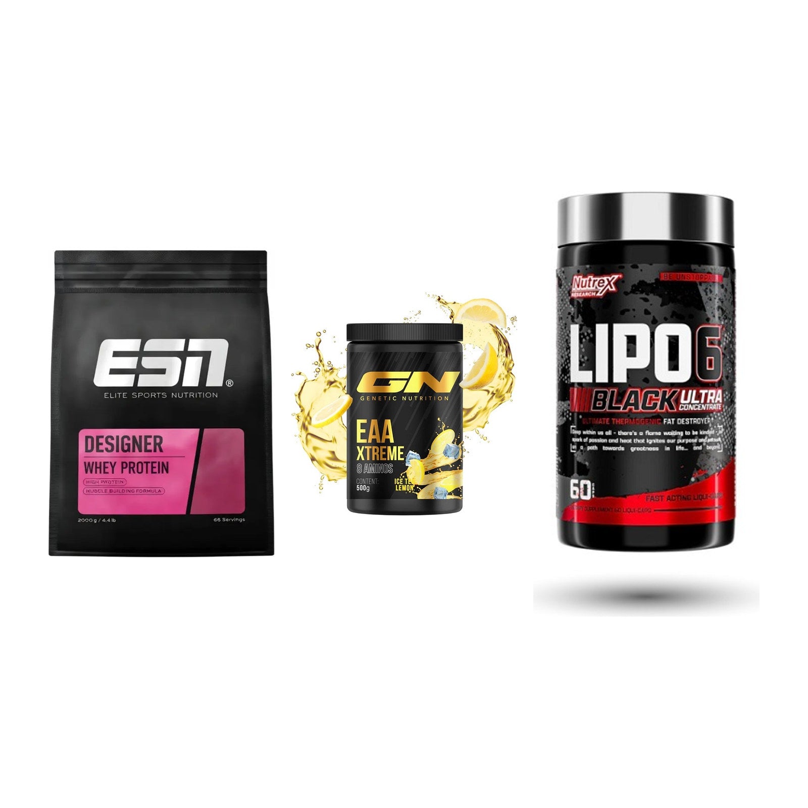 Definitionsphase-Set: ESN Designer + GN EAA Xtreme + Nutrex Lipo 6 – alle enthaltenen Artikel