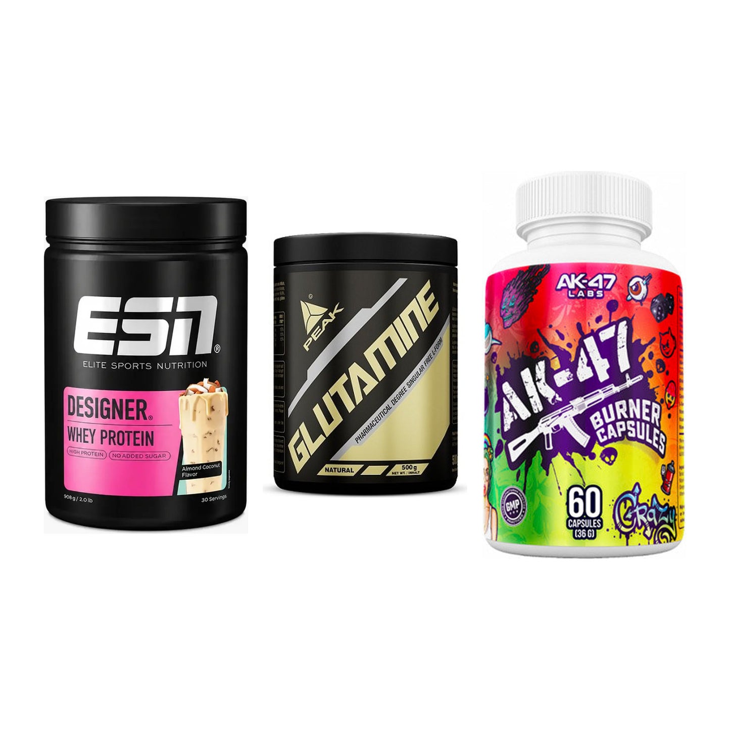 Definitionsphase-Set: ESN Designer + Peak Glutamin + AK47 Labs – alle enthaltenen Artikel