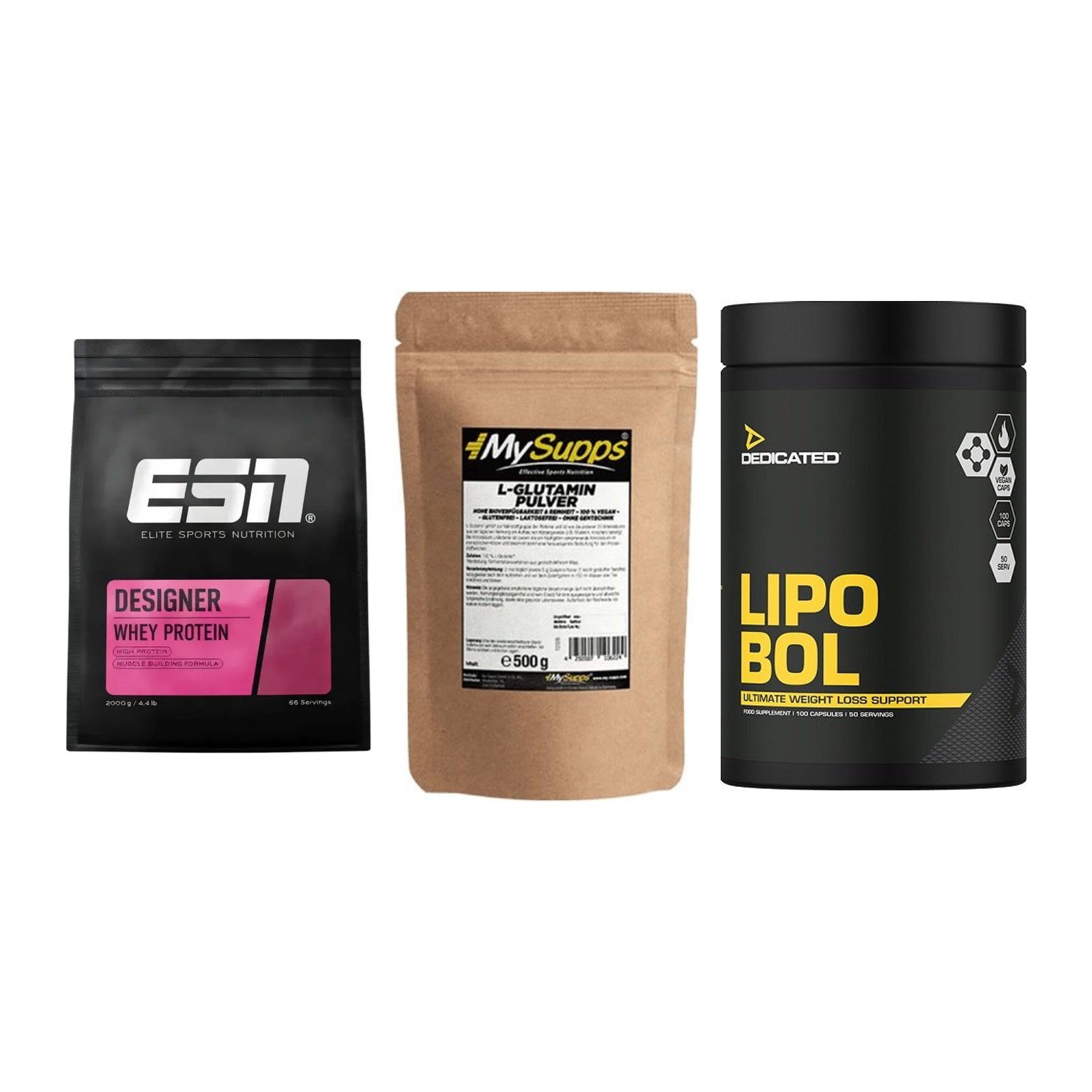 Definitionsphase-Set: ESN Designer + MySupps Glutam + Dedicated – alle enthaltenen Artikel