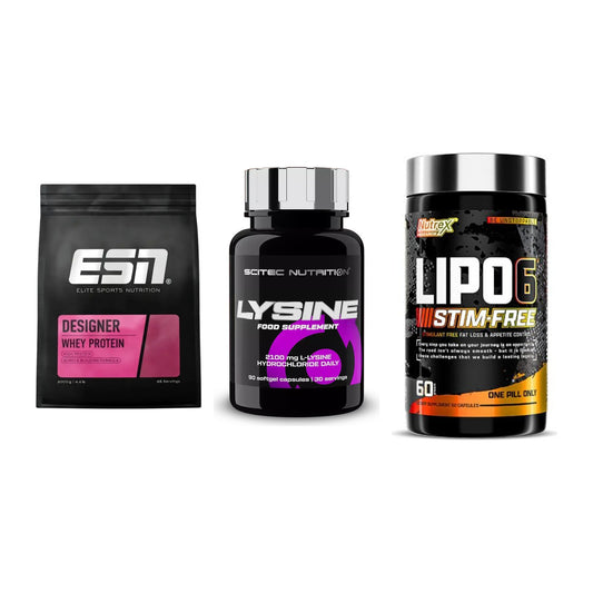 Definitionsphase-Set: ESN Designer + Scitec Lysine + Nutrex Lipo 6 – alle enthaltenen Artikel