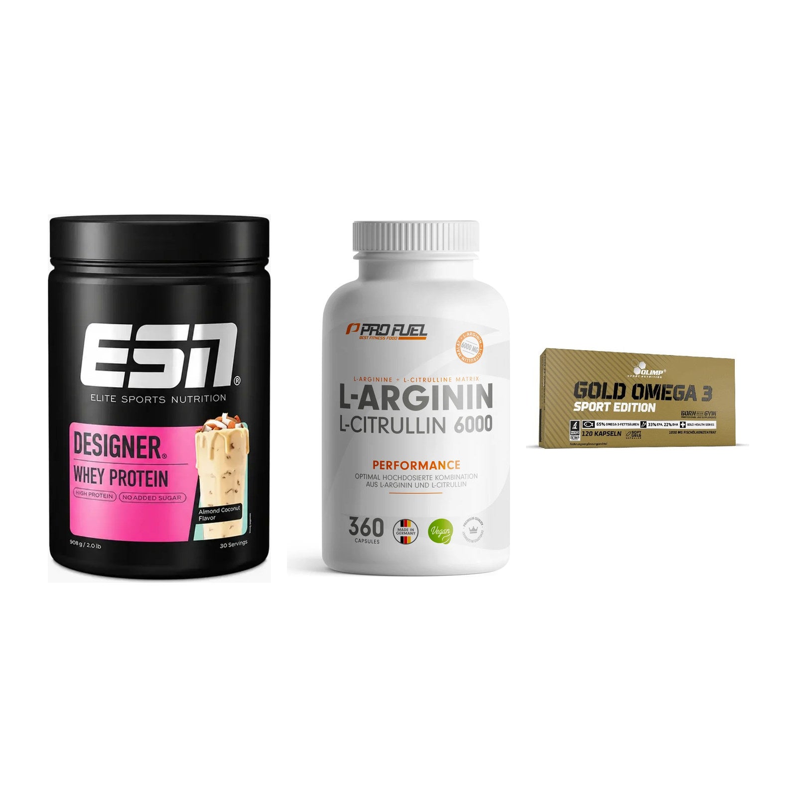 Definitionsphase-Set: ESN Designer + ProFuel L-Argi + Olimp Omega 3 – alle enthaltenen Artikel