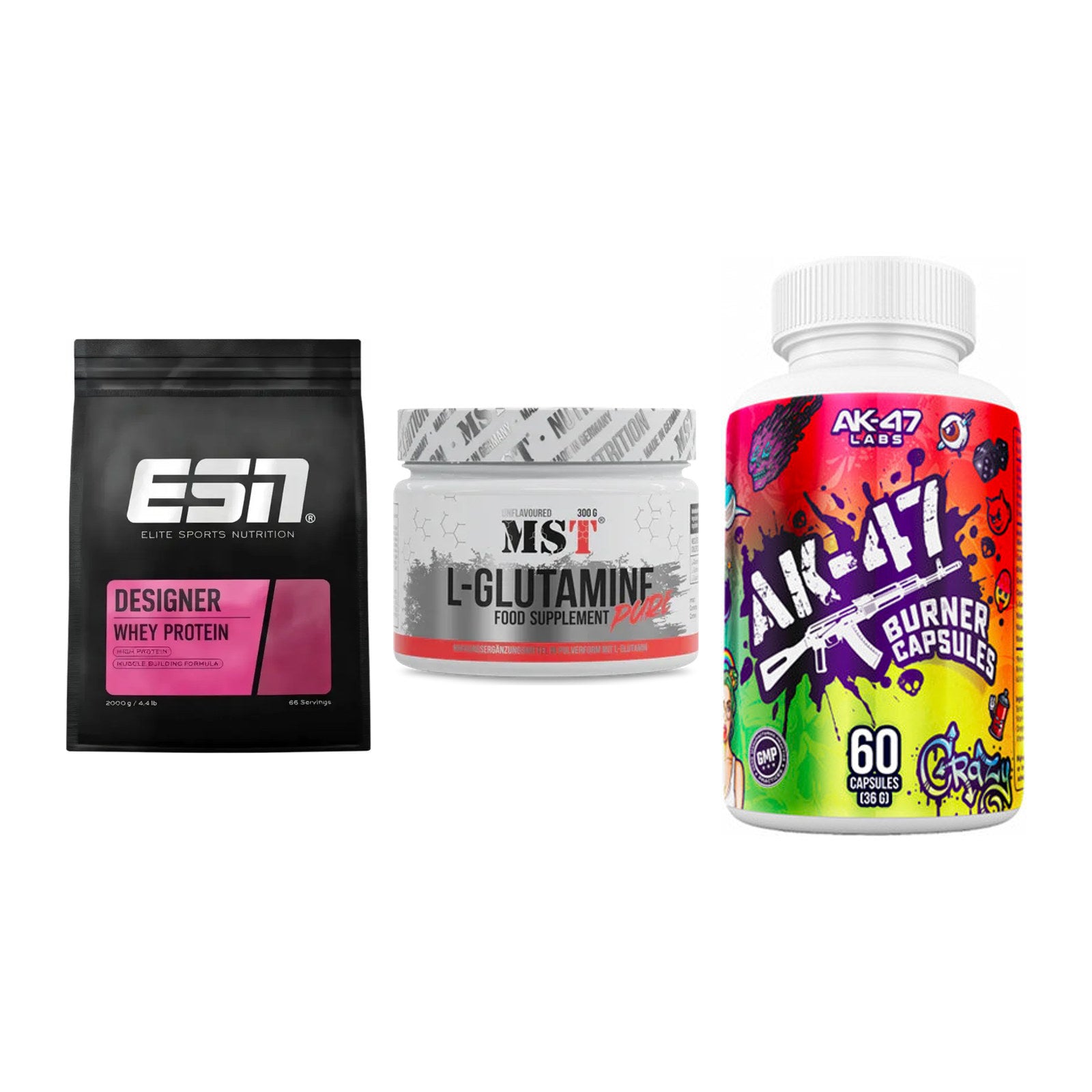 Definitionsphase-Set: ESN Designer + MST Glutamine + AK47 Labs – alle enthaltenen Artikel