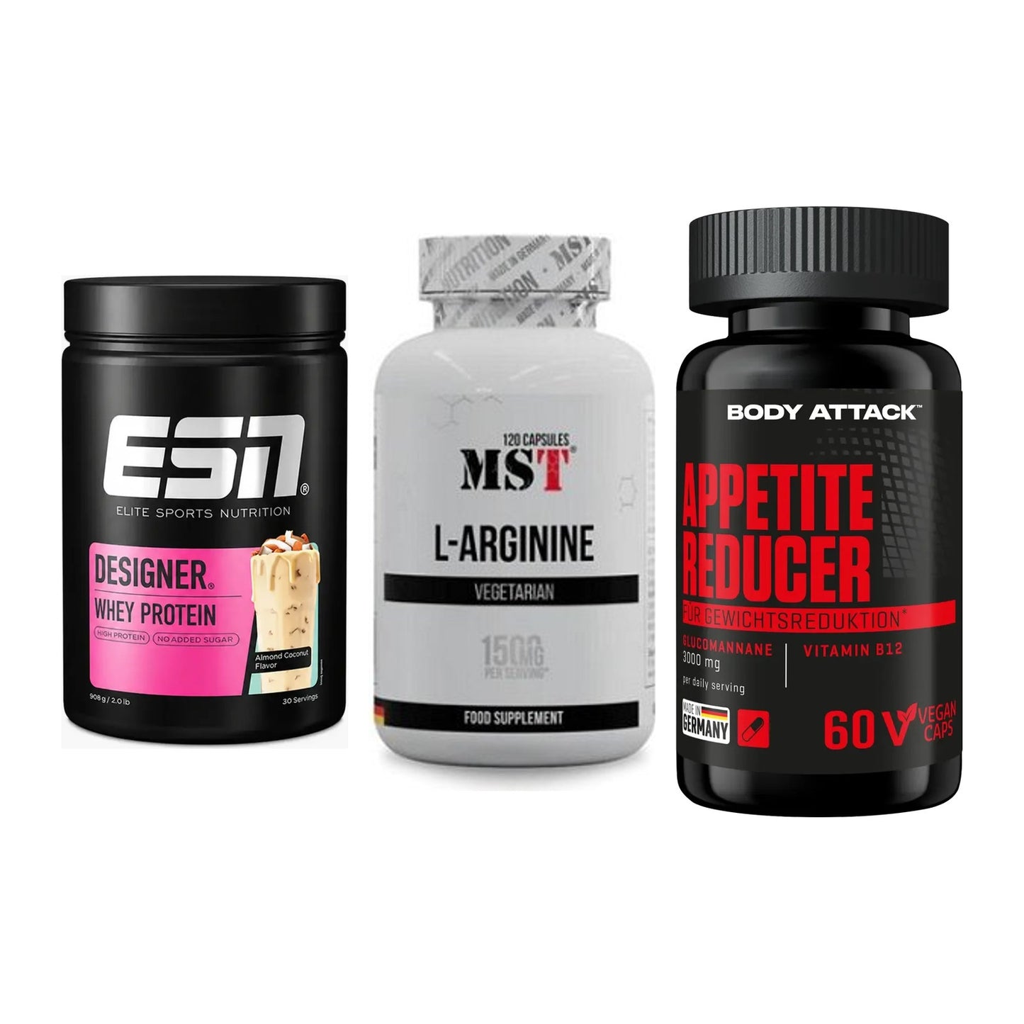 Definitionsphase-Set: ESN Designer + MST L-Arginine + Body Attack – alle enthaltenen Artikel
