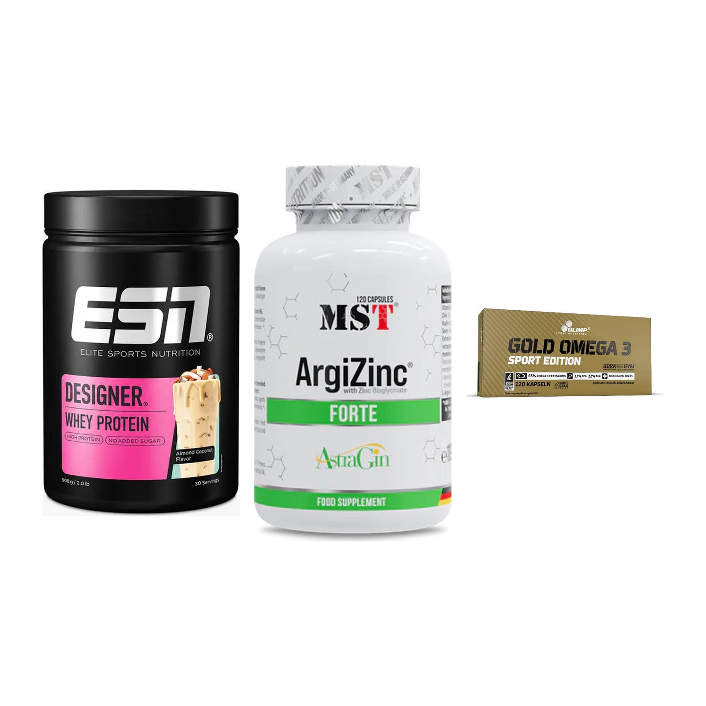Definitionsphase-Set: ESN Designer + MST ArgiZinc + Olimp Omega 3 – alle enthaltenen Artikel