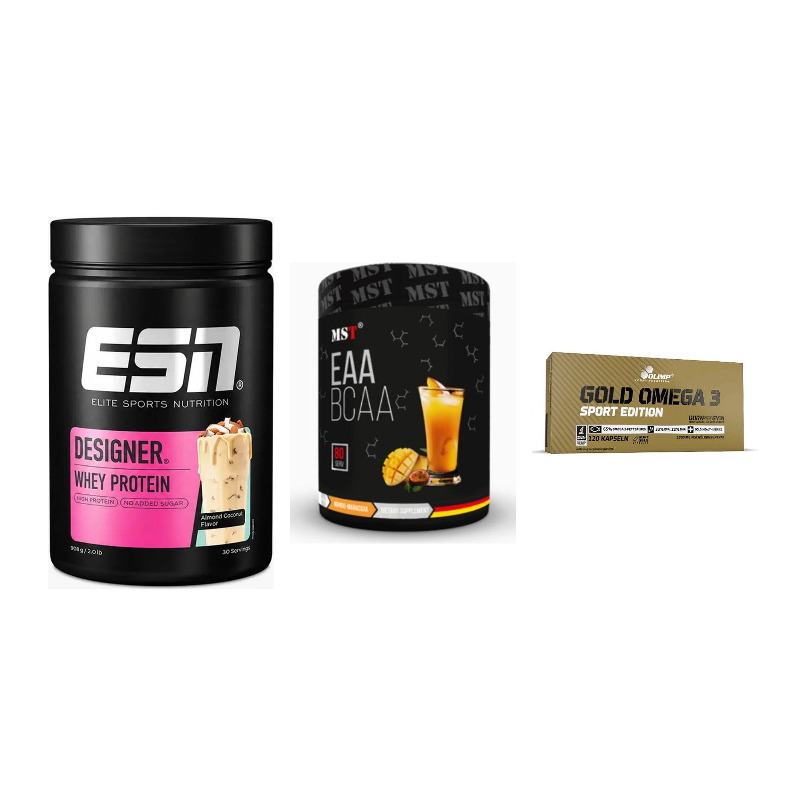 Definitionsphase-Set: ESN Designer + MST EAA & BCAA + Olimp Omega 3 – alle enthaltenen Artikel