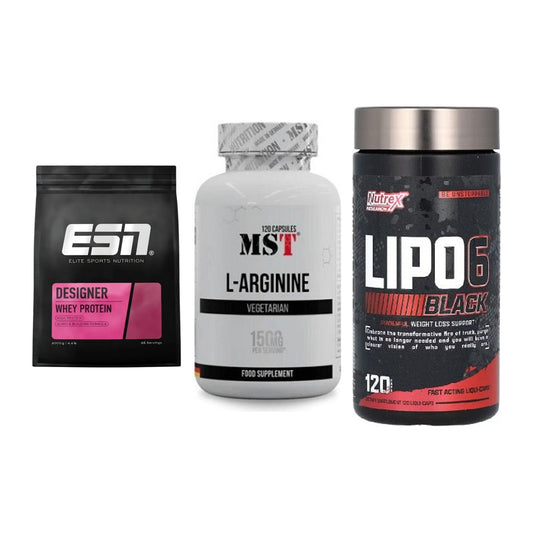 Definitionsphase-Set: ESN Designer + MST L-Arginine + Nutrex Lipo 6 – alle enthaltenen Artikel