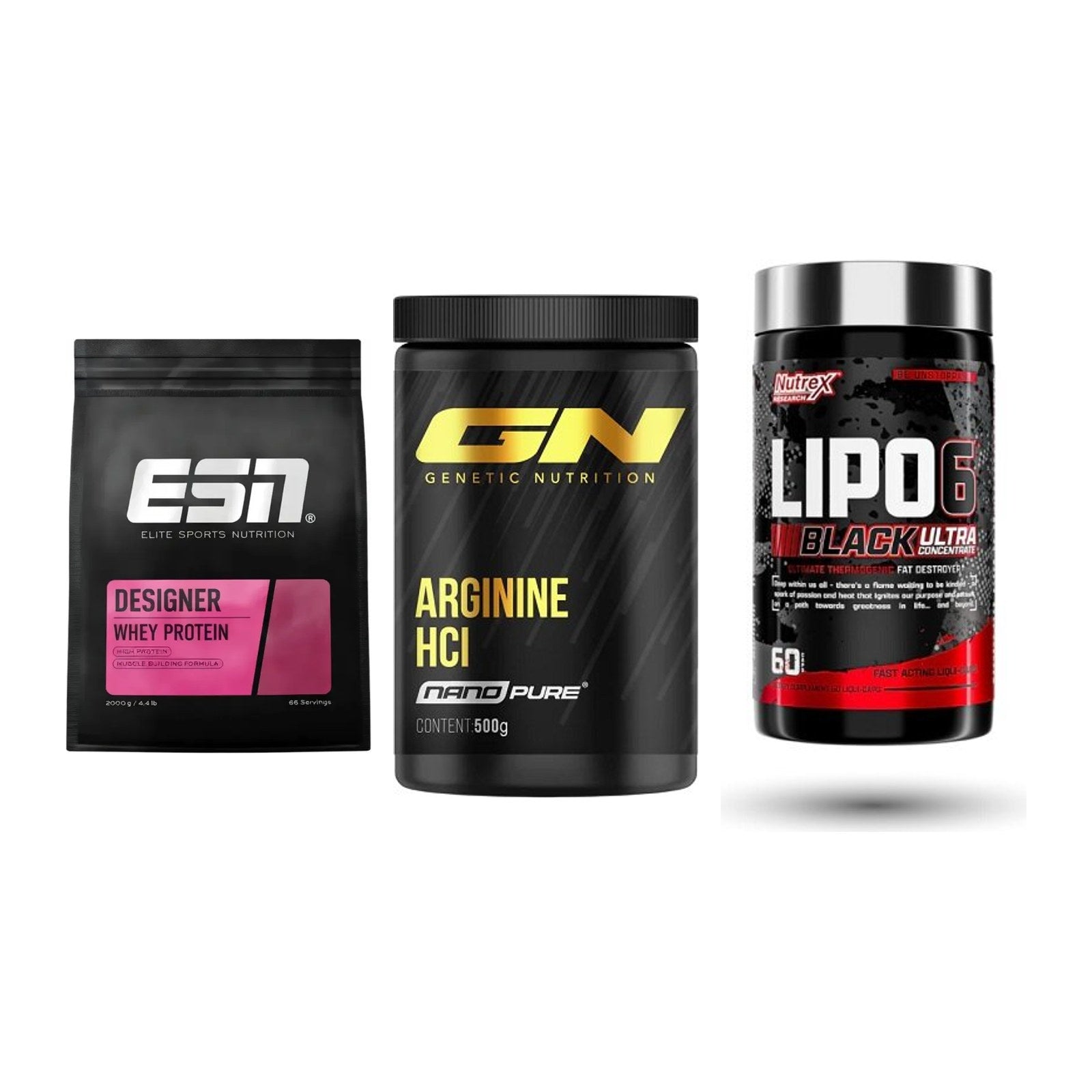 Definitionsphase-Set: ESN Designer + GN Arginine + Nutrex Lipo 6 – alle enthaltenen Artikel