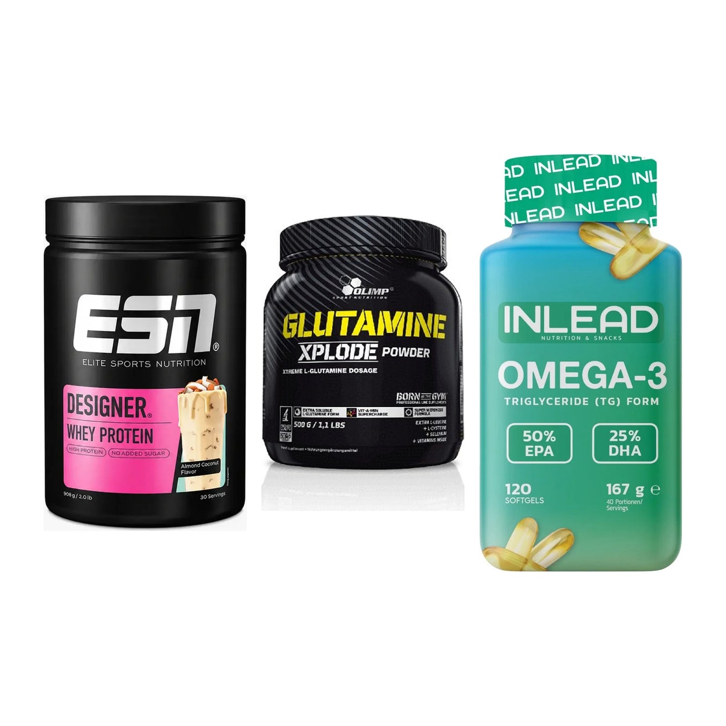 Definitionsphase-Set: ESN Designer + Olimp L-Glutam + INLEAD Omega-3 – alle enthaltenen Artikel