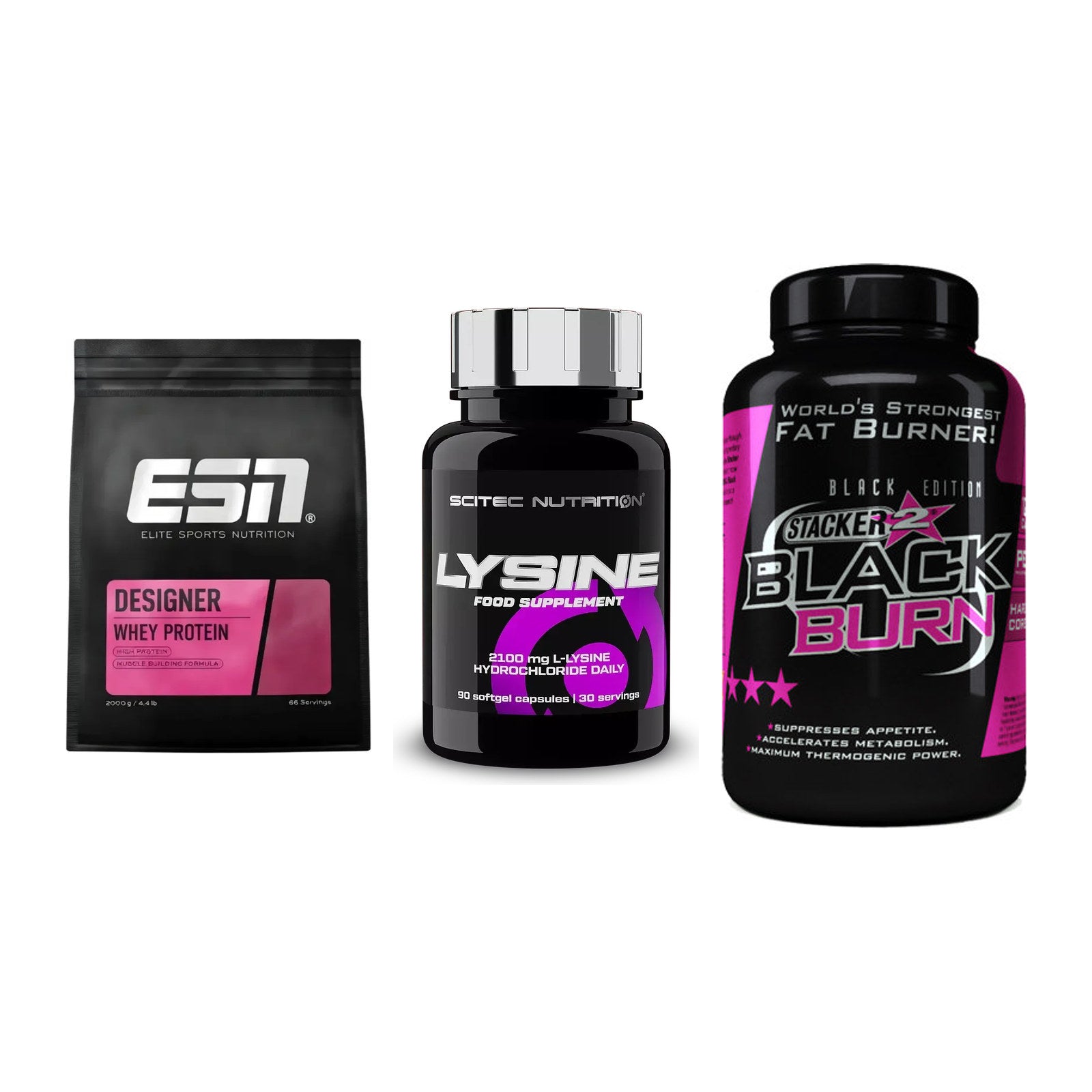 Definitionsphase-Set: ESN Designer + Scitec Lysine + Stacker2 Black – alle enthaltenen Artikel