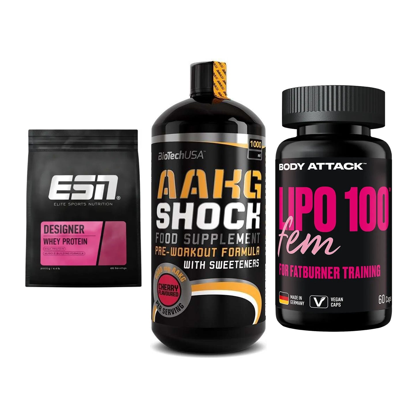 Definitionsphase-Set: ESN Designer + BioTech AAKG + Body Attack – alle enthaltenen Artikel