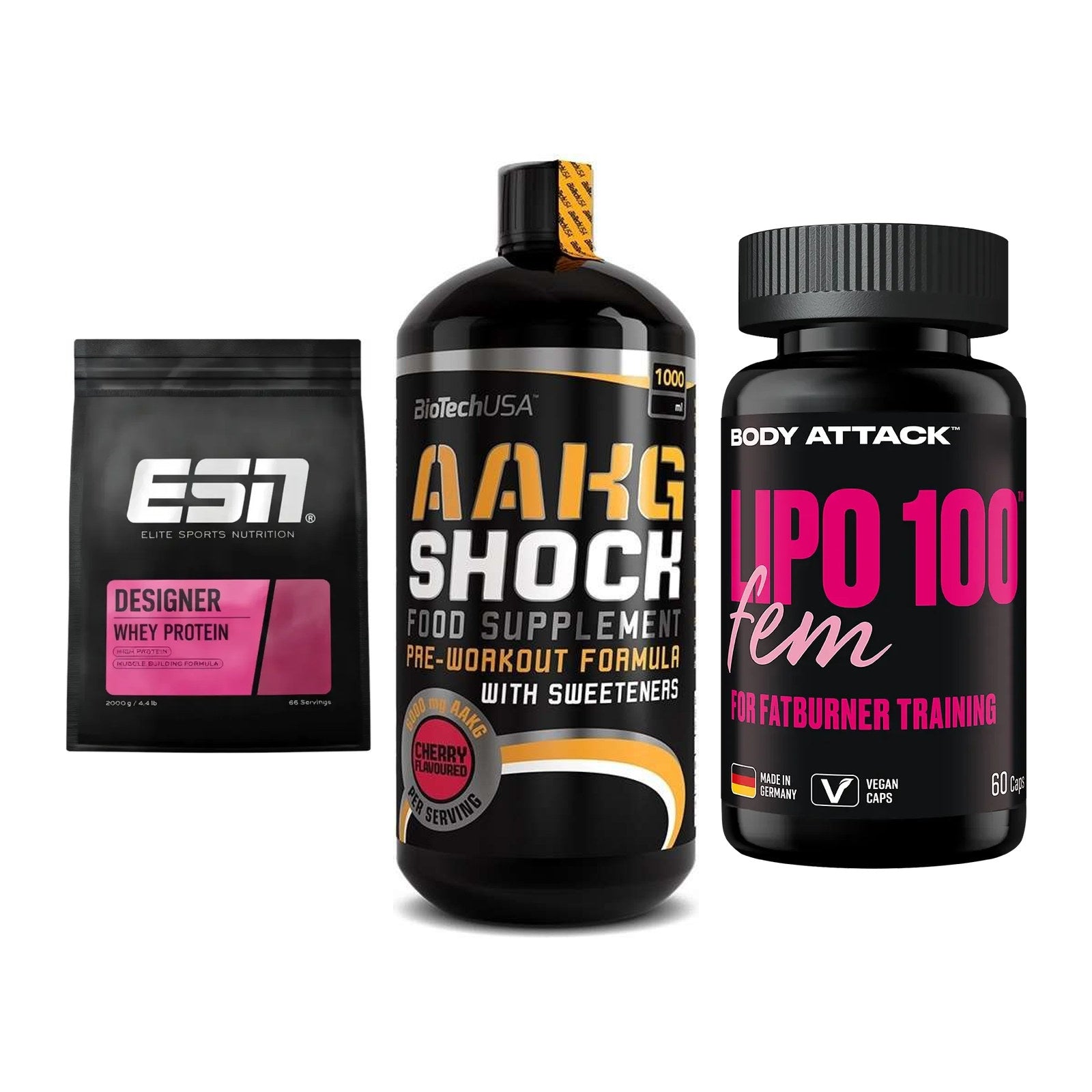 Definitionsphase-Set: ESN Designer + BioTech AAKG + Body Attack – alle enthaltenen Artikel