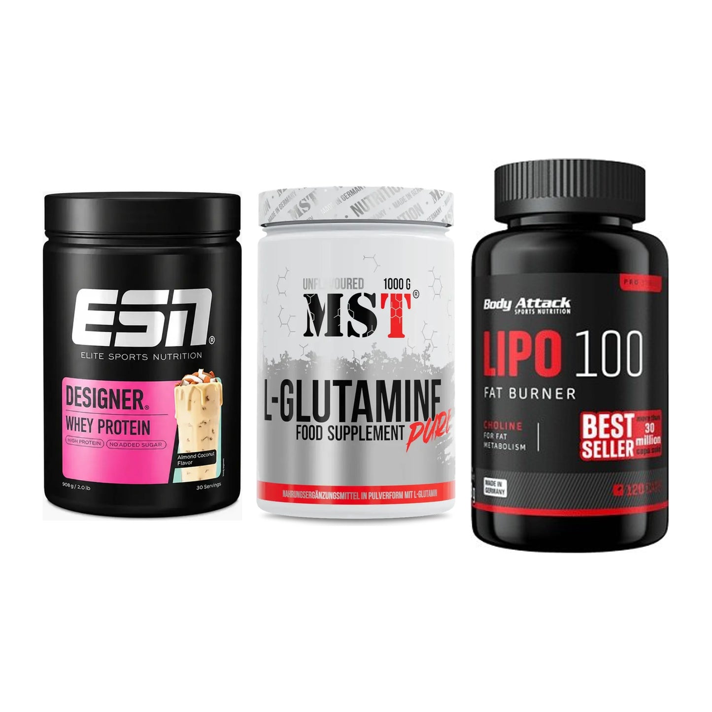 Definitionsphase-Set: ESN Designer + MST Glutamine + Body Attack – alle enthaltenen Artikel