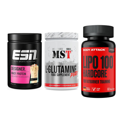 Definitionsphase-Set: ESN Designer + MST Glutamine + Body Attack – alle enthaltenen Artikel