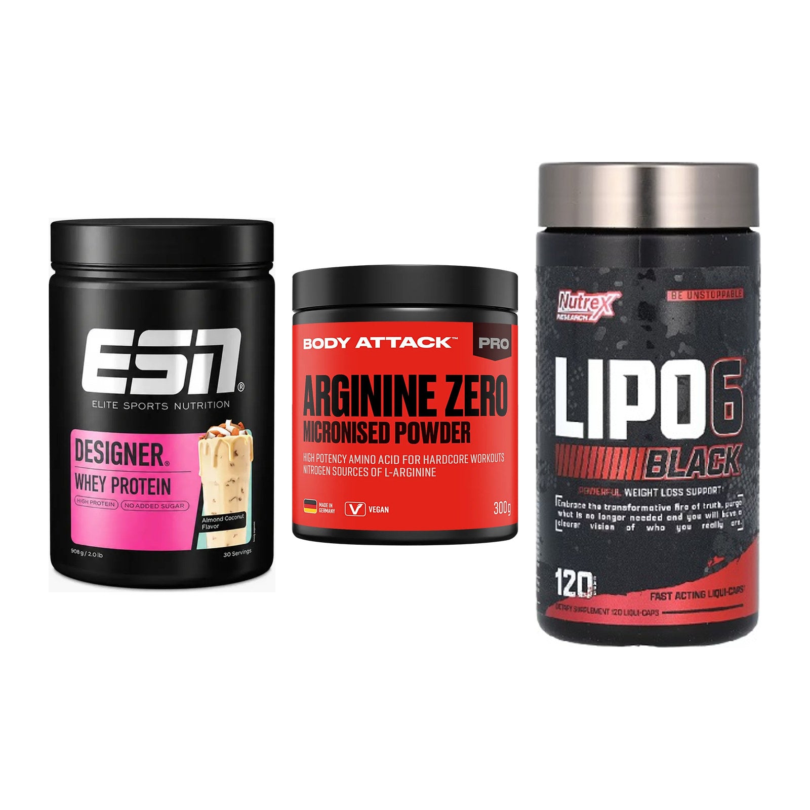 Definitionsphase-Set: ESN Designer + Body Attack + Nutrex Lipo 6 – alle enthaltenen Artikel
