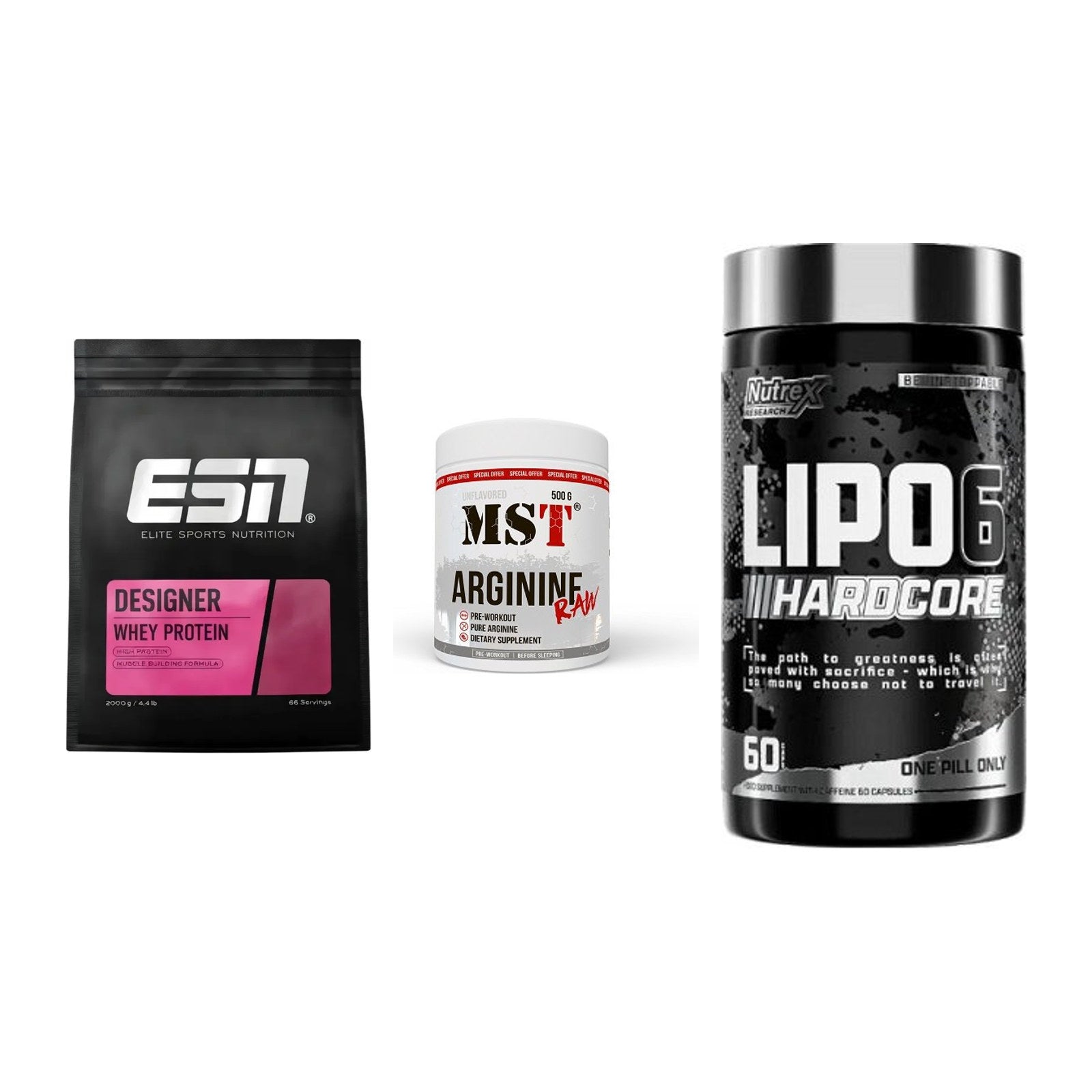 Definitionsphase-Set: ESN Designer + MST Arginine + Nutrex Lipo 6 – alle enthaltenen Artikel