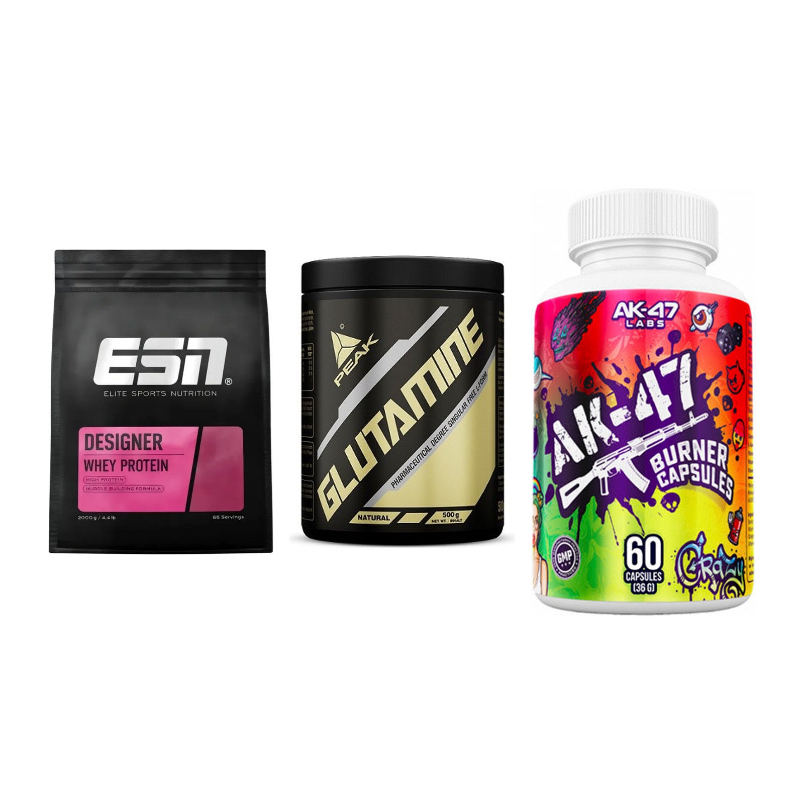 Definitionsphase-Set: ESN Designer + Peak Glutamin + AK47 Labs – alle enthaltenen Artikel