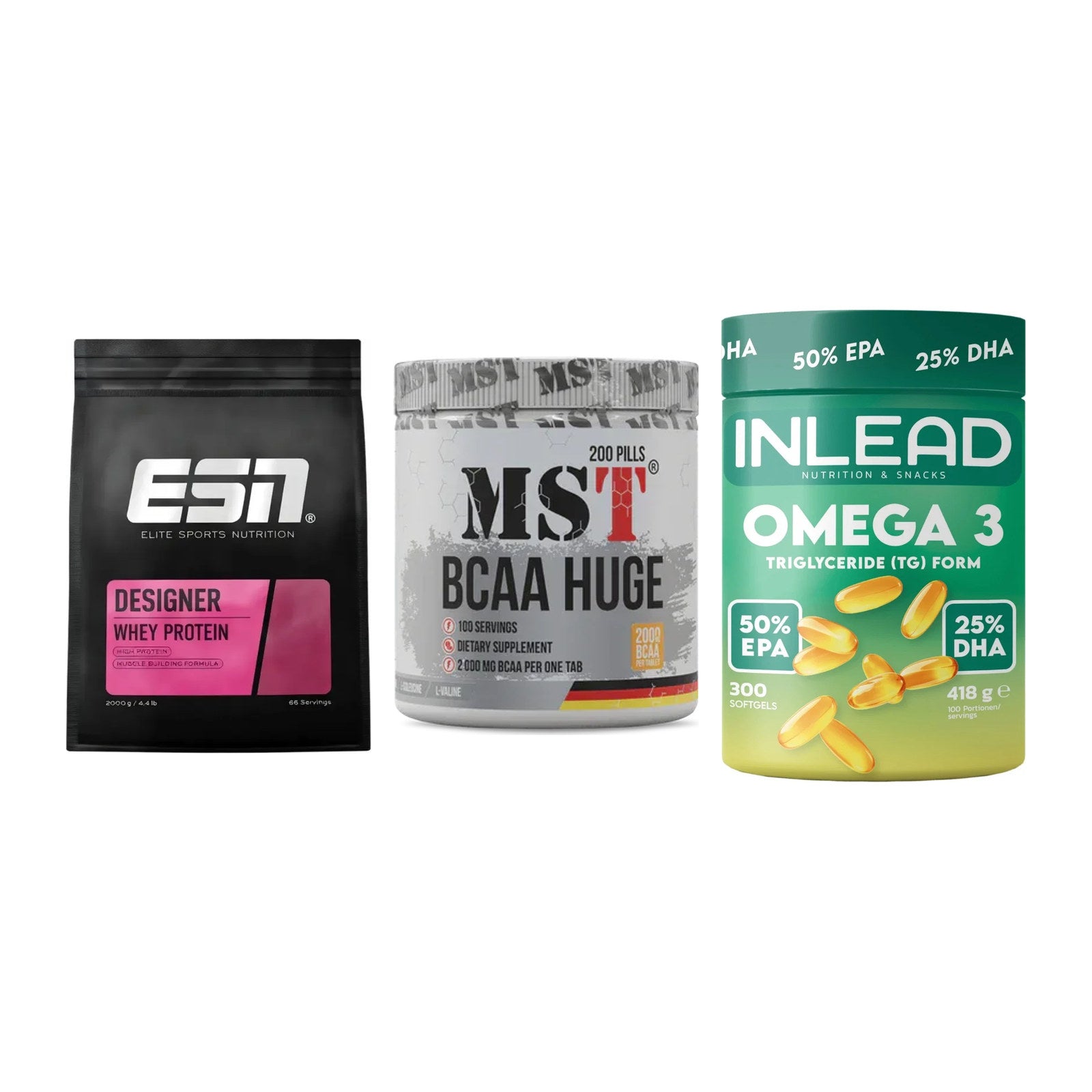 Definitionsphase-Set: ESN Designer + MST BCAA Huge + INLEAD Omega-3 – alle enthaltenen Artikel