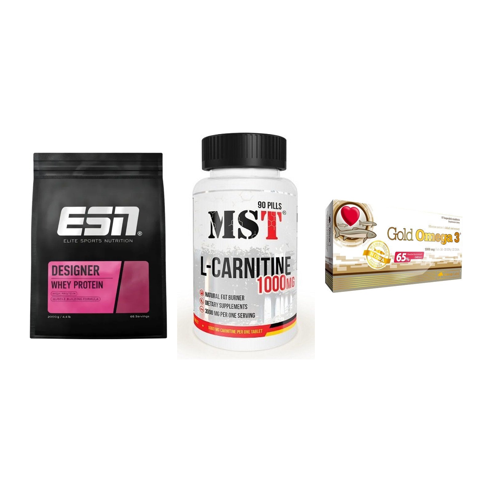 Definitionsphase-Set: ESN Designer + MST L-Carnitin + Olimp Omega 3 – alle enthaltenen Artikel