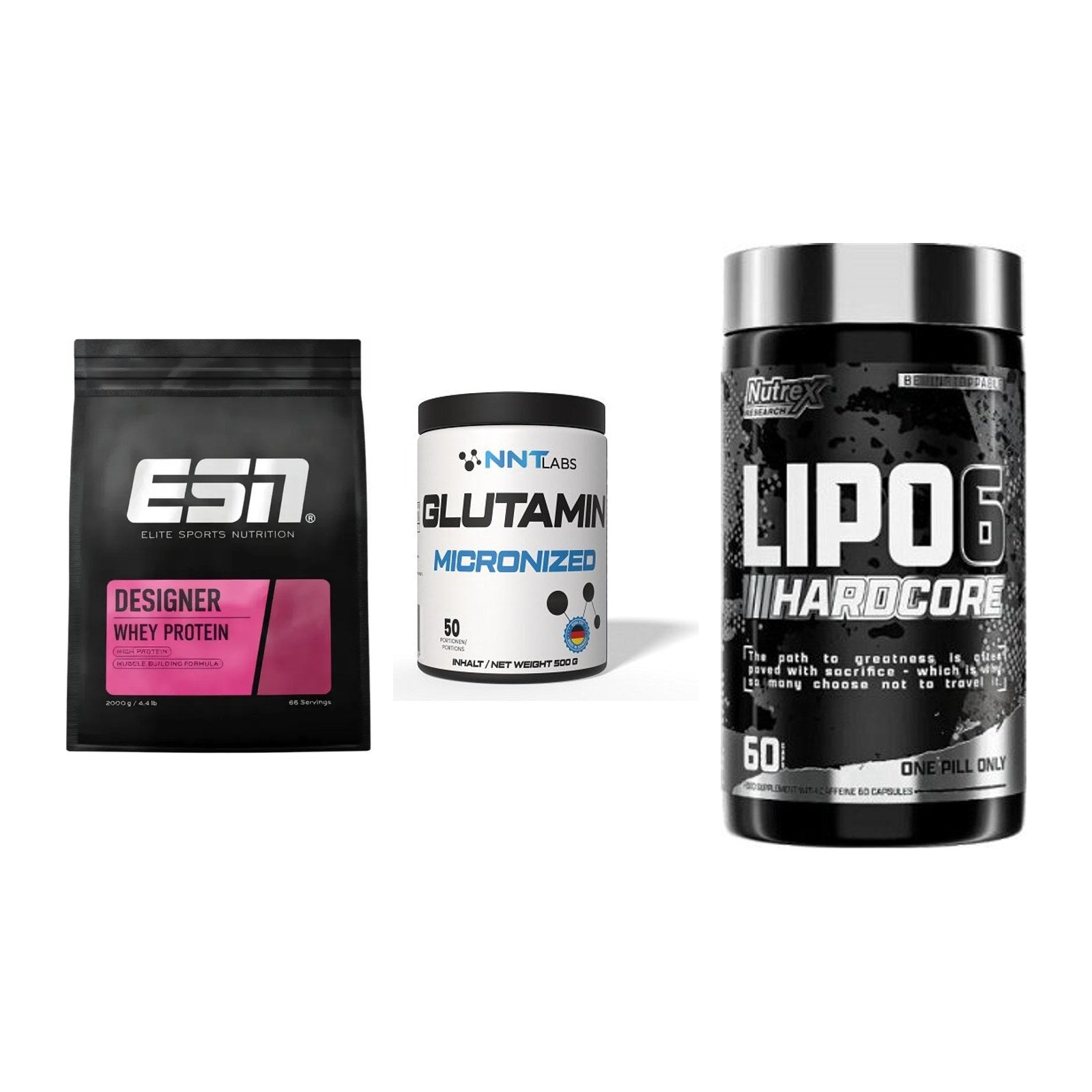 Definitionsphase-Set: ESN Designer + NNT Glutamin + Nutrex Lipo 6 – alle enthaltenen Artikel