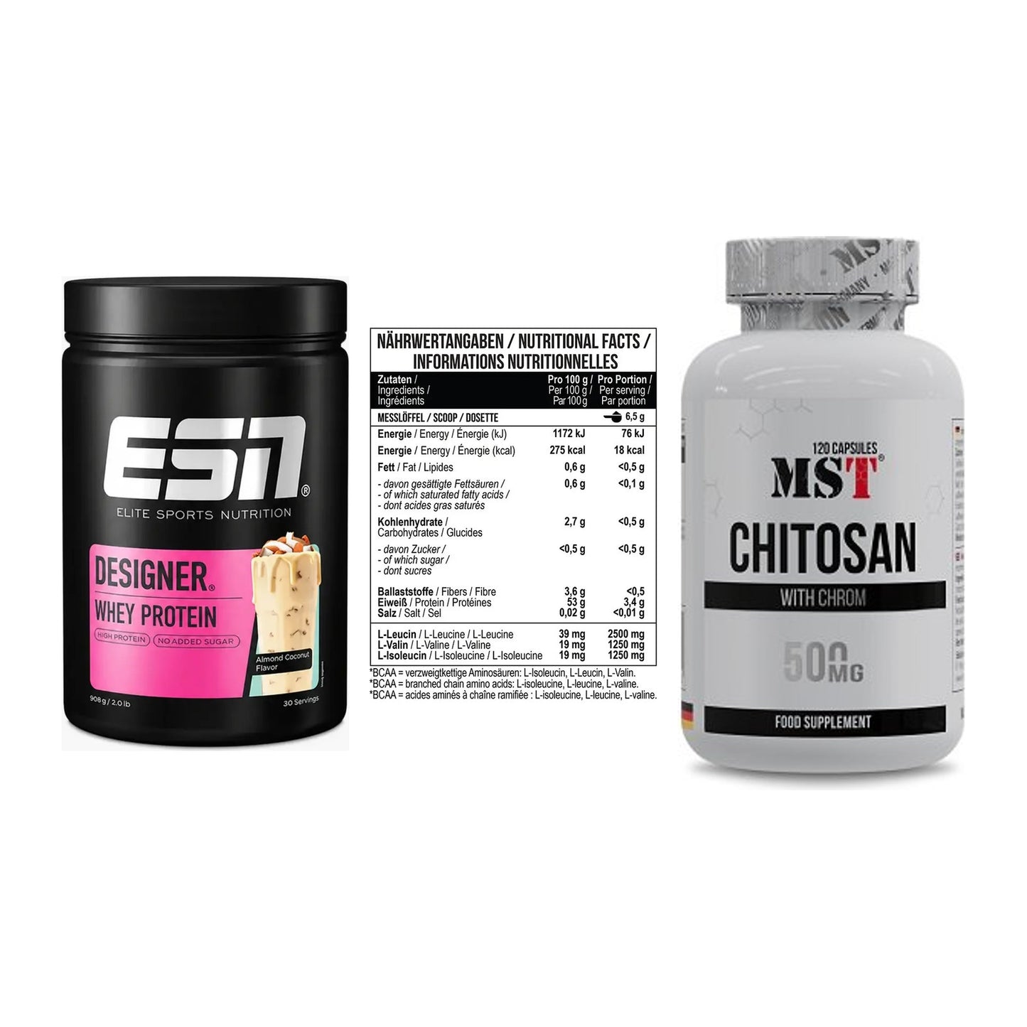 Definitionsphase-Set: ESN Designer + MST BCAA Zero + MST Chitosan – alle enthaltenen Artikel