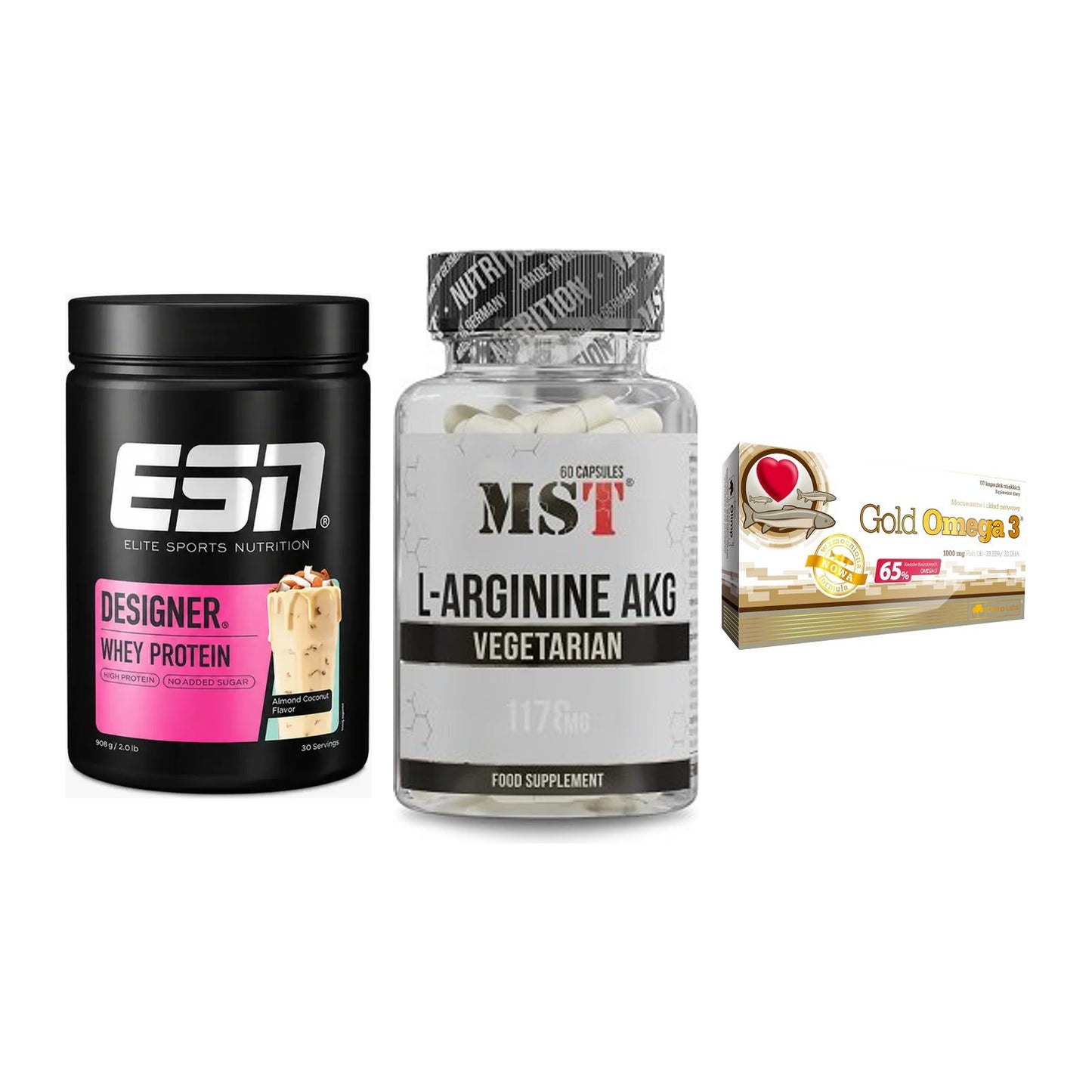 Definitionsphase-Set: ESN Designer + MST Arginin + Olimp Omega 3 – alle enthaltenen Artikel