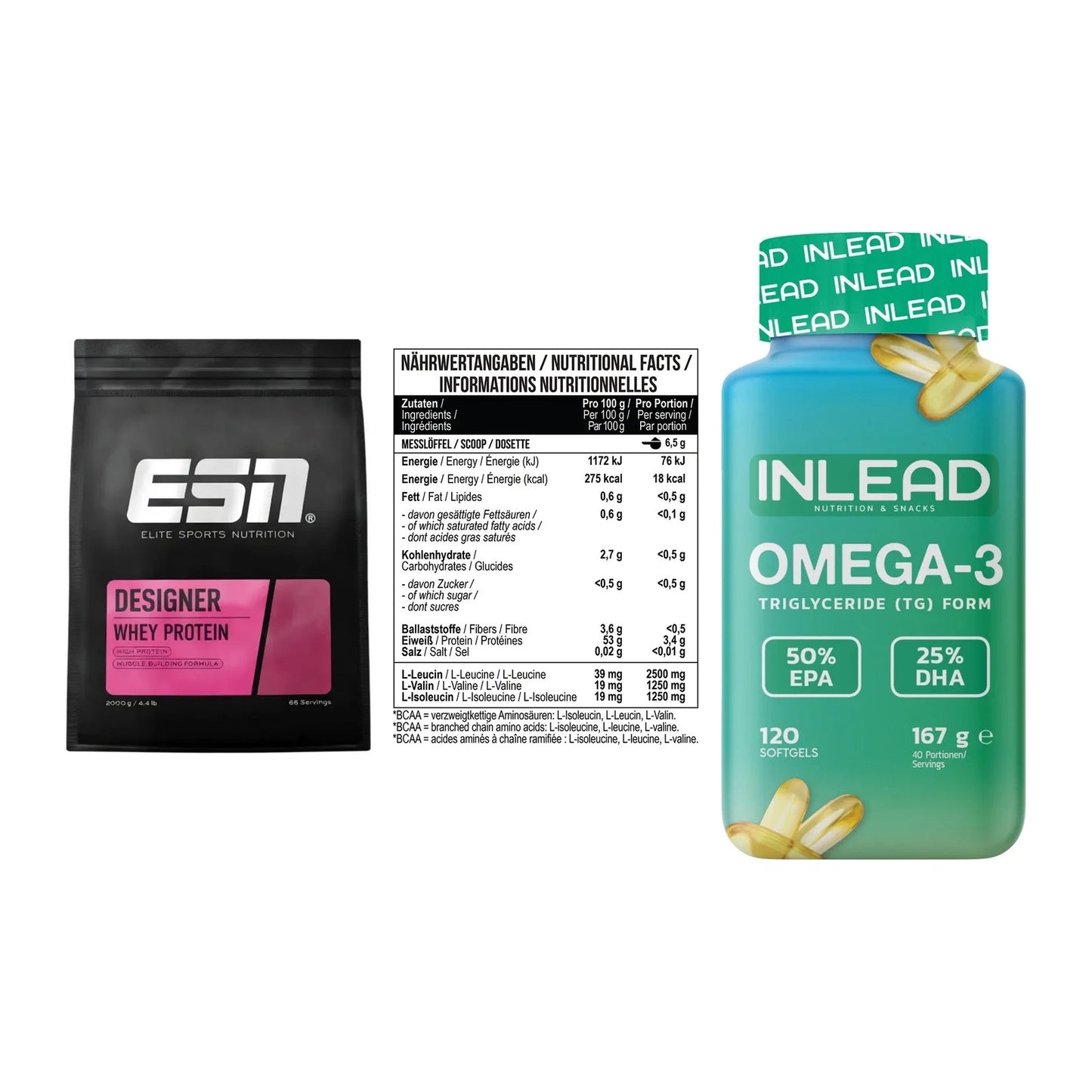 Definitionsphase-Set: ESN Designer + MST BCAA Zero + INLEAD Omega-3 – alle enthaltenen Artikel