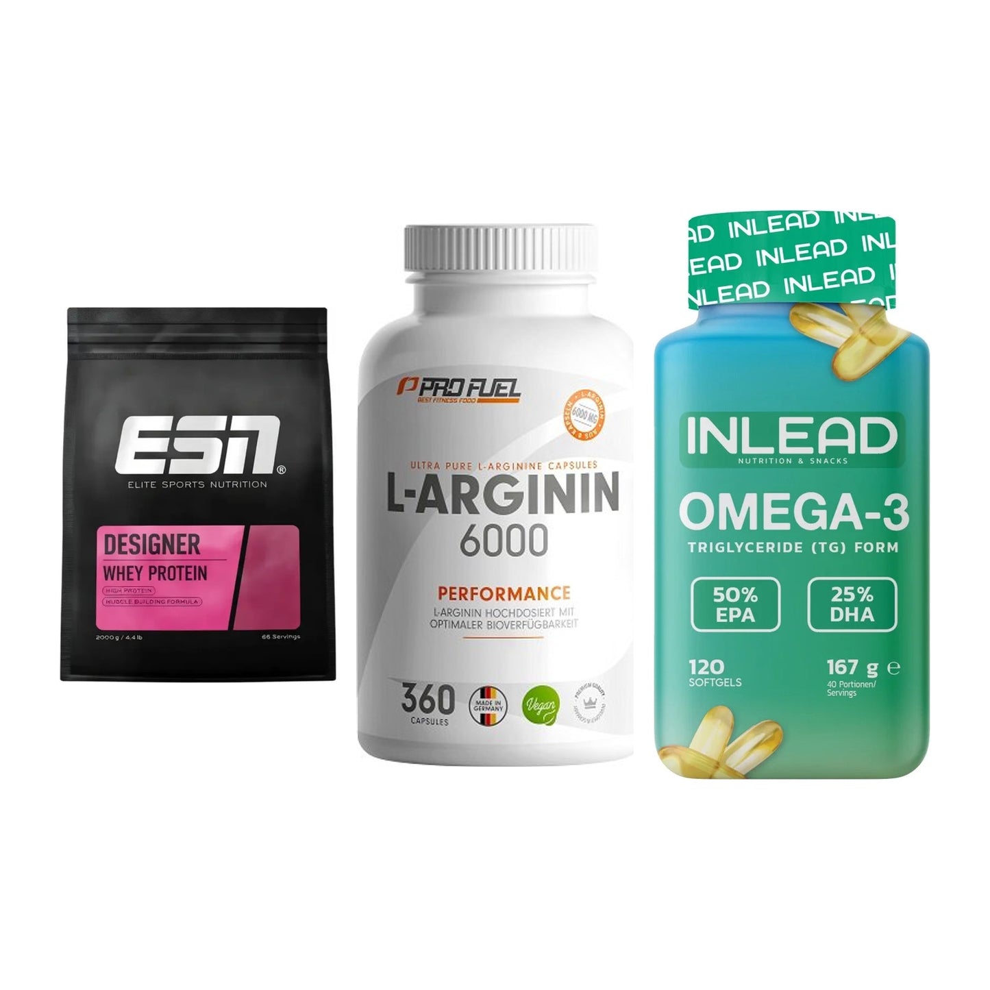Definitionsphase-Set: ESN Designer + ProFuel L-Argi + INLEAD Omega-3 – alle enthaltenen Artikel