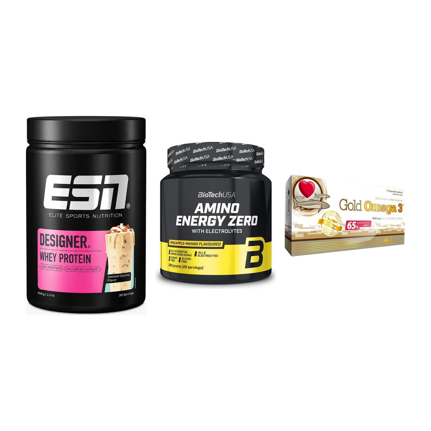 Definitionsphase-Set: ESN Designer + BioTech Amino + Olimp Omega 3 – alle enthaltenen Artikel