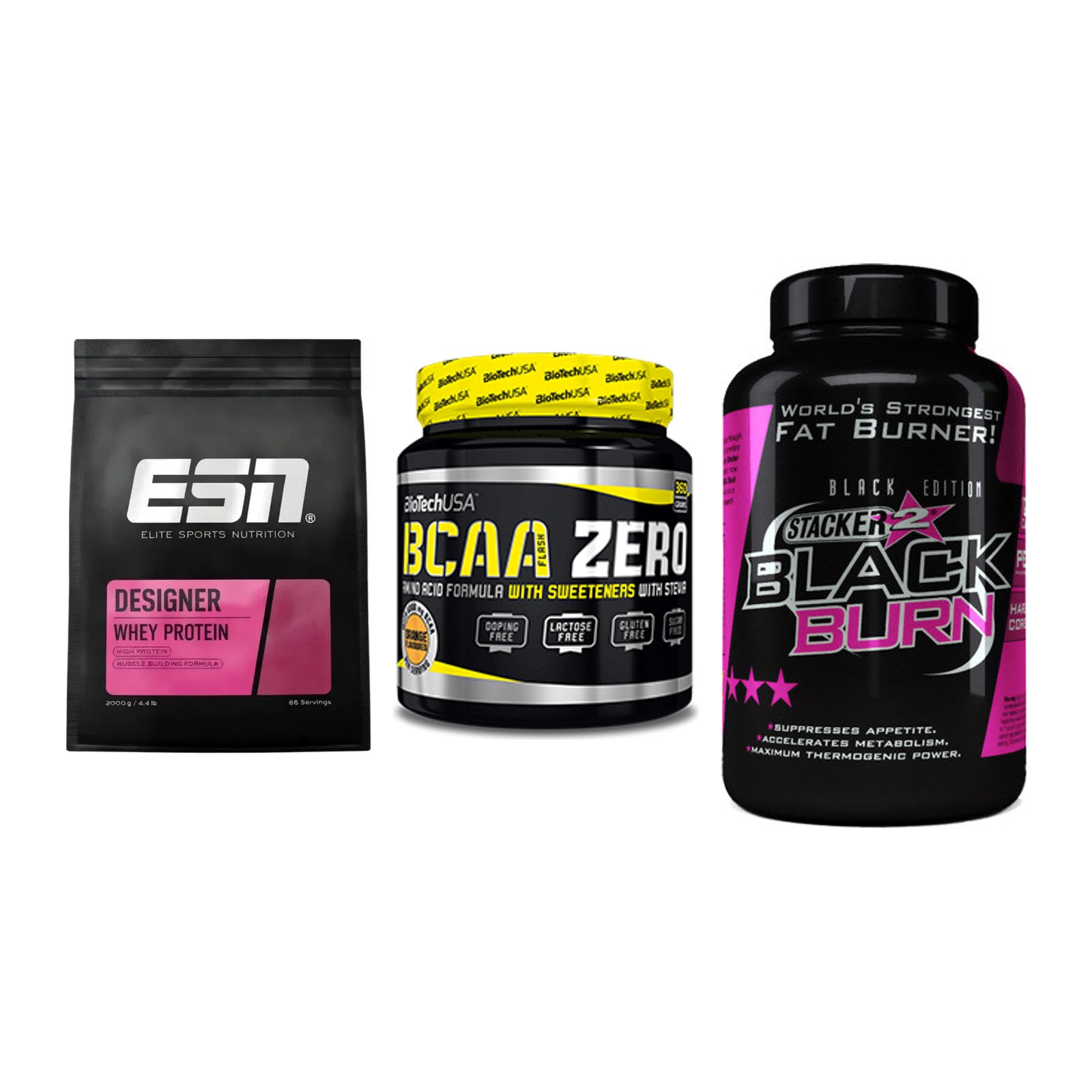 Definitionsphase-Set: ESN Designer + BioTech BCAA + Stacker2 Black – alle enthaltenen Artikel