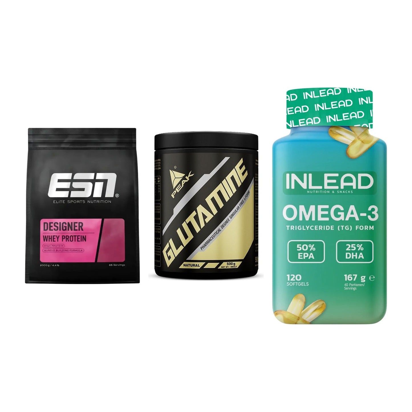 Definitionsphase-Set: ESN Designer + Peak Glutamin + INLEAD Omega-3 – alle enthaltenen Artikel