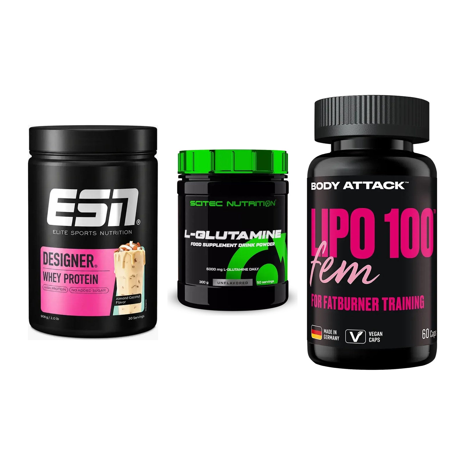 Definitionsphase-Set: ESN Designer + Scitec L-Gluta + Body Attack – alle enthaltenen Artikel
