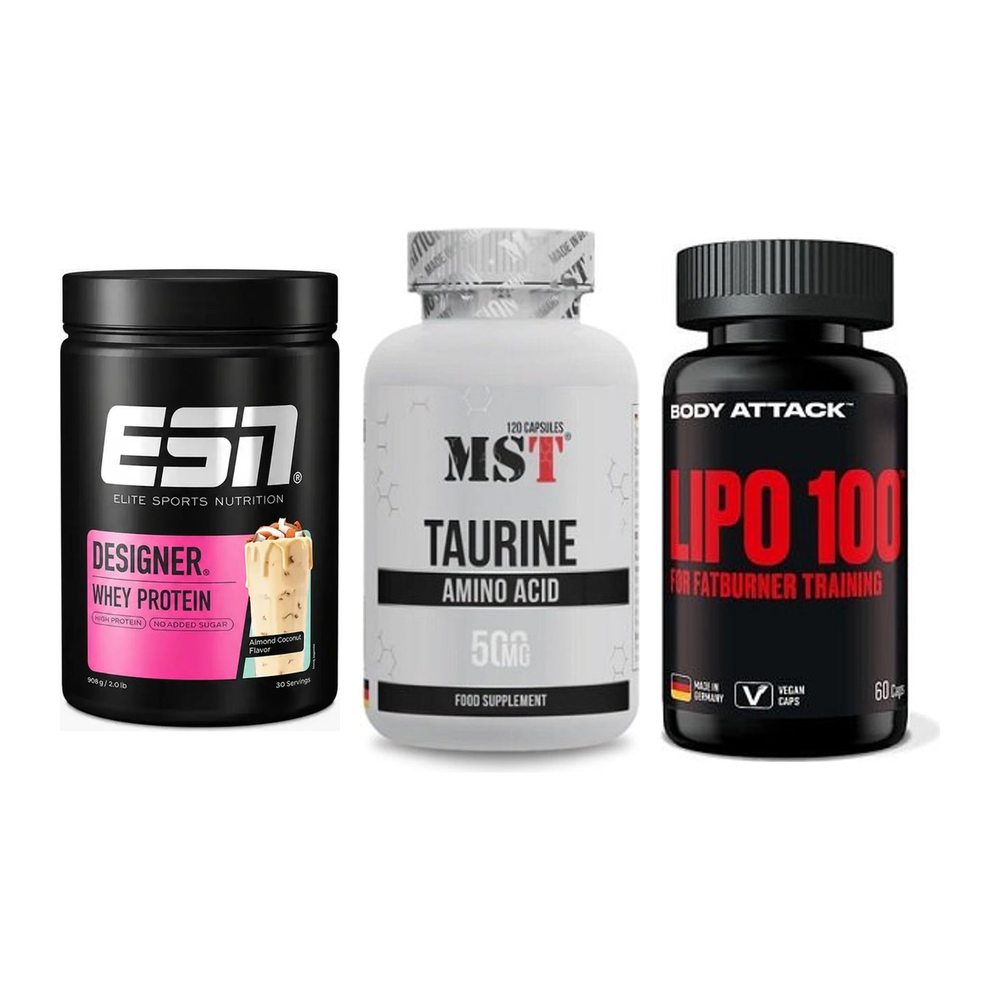 Definitionsphase-Set: ESN Designer + MST Taurine + Body Attack – alle enthaltenen Artikel