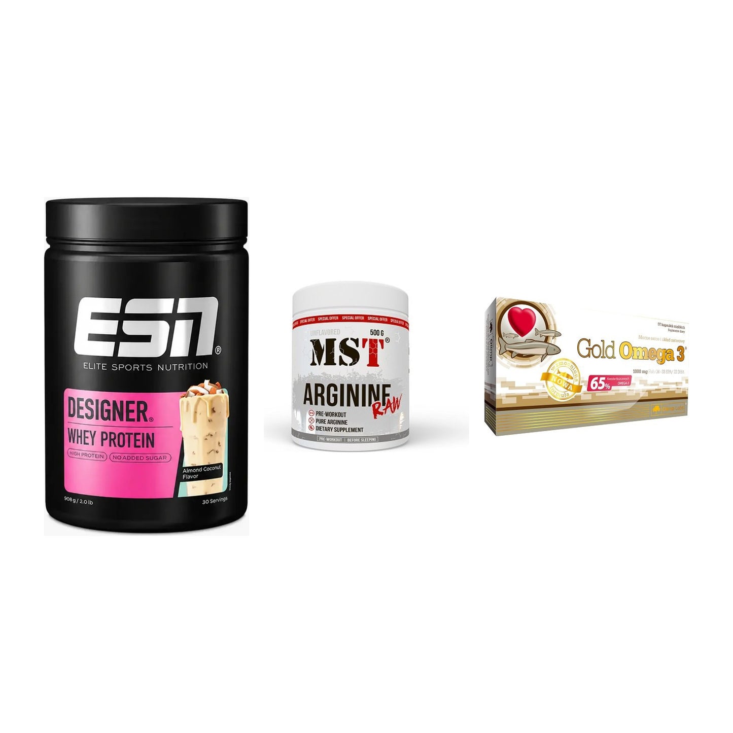Definitionsphase-Set: ESN Designer + MST Arginine + Olimp Omega 3 – alle enthaltenen Artikel