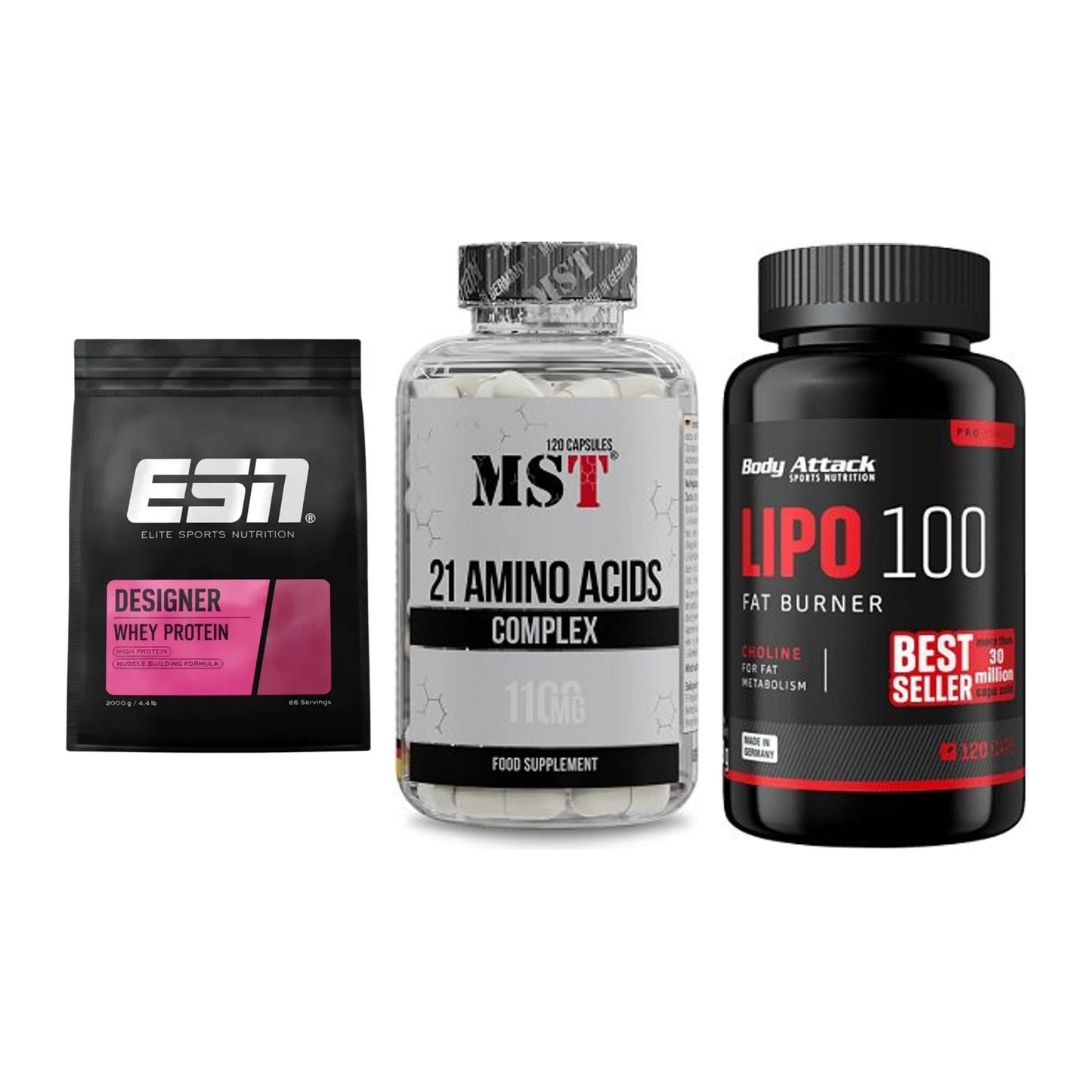 Definitionsphase-Set: ESN Designer + MST 21 Amino + Body Attack – alle enthaltenen Artikel