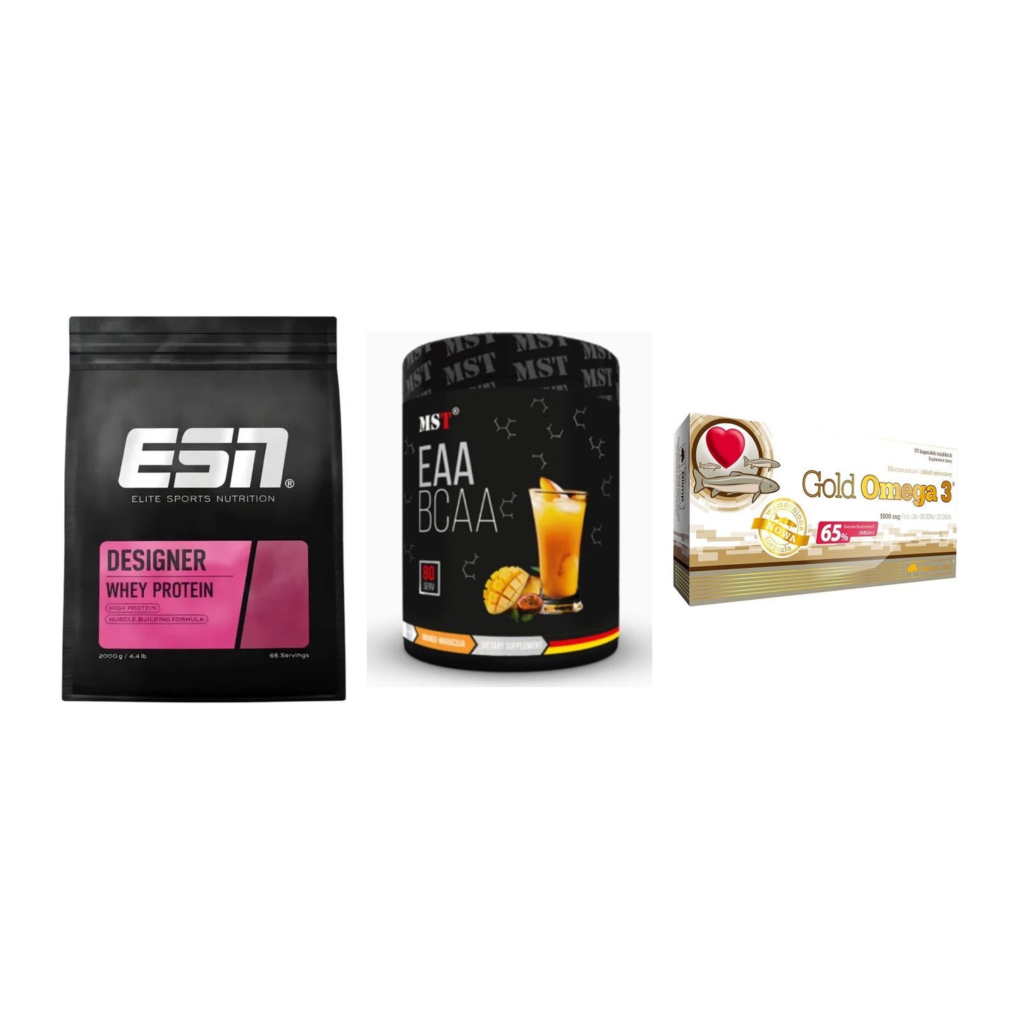 Definitionsphase-Set: ESN Designer + MST EAA & BCAA + Olimp Omega 3 – alle enthaltenen Artikel