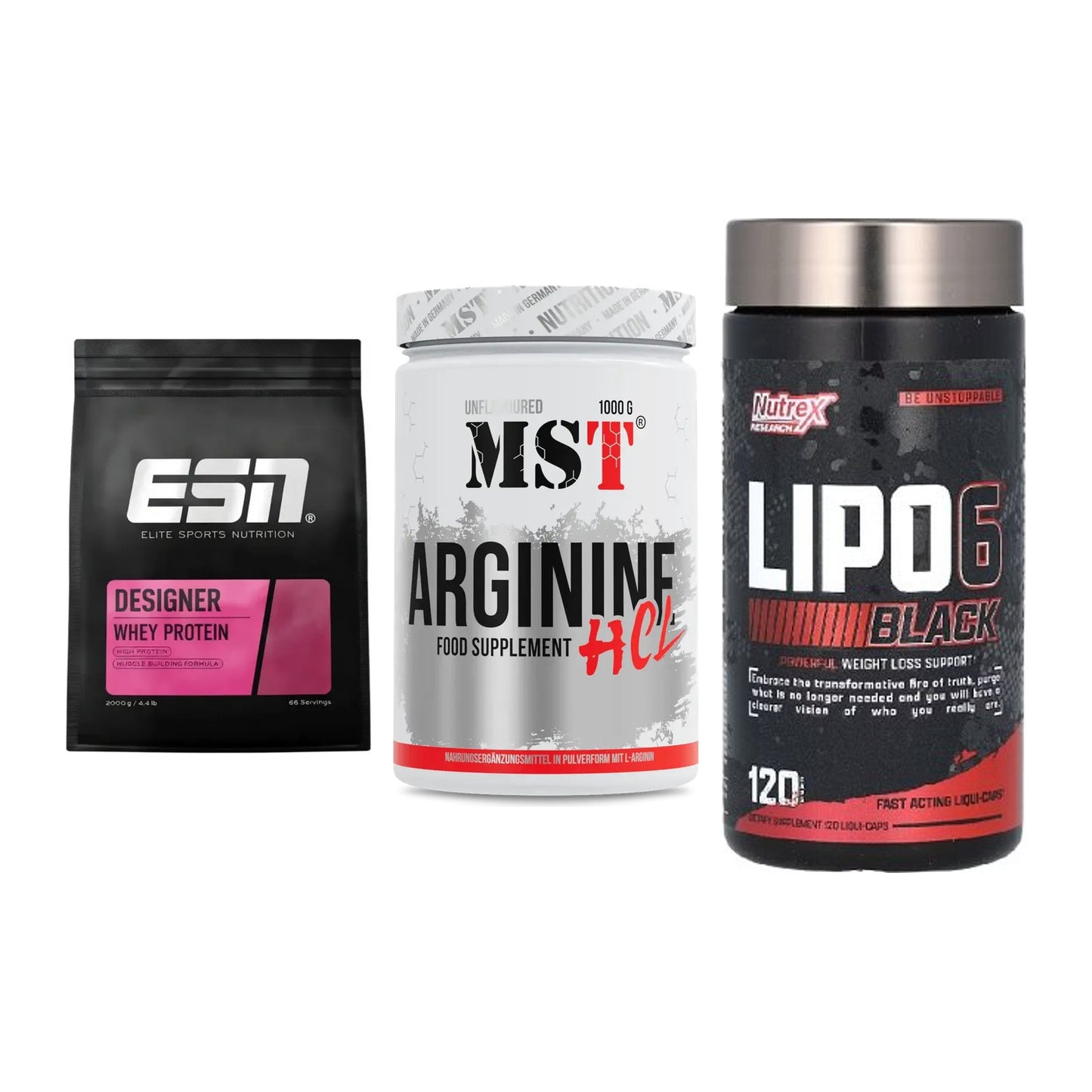 Definitionsphase-Set: ESN Designer + MST Arginine + Nutrex Lipo 6 – alle enthaltenen Artikel