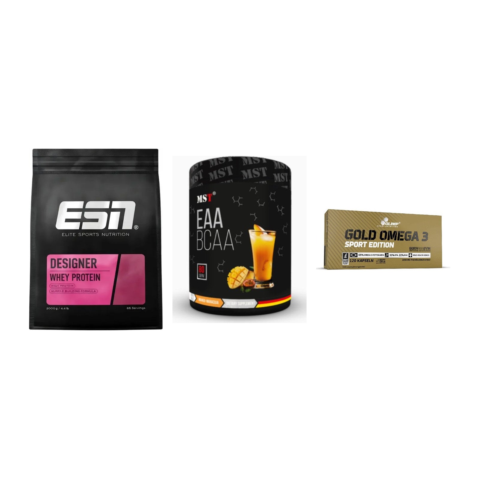 Definitionsphase-Set: ESN Designer + MST EAA & BCAA + Olimp Omega 3 – alle enthaltenen Artikel
