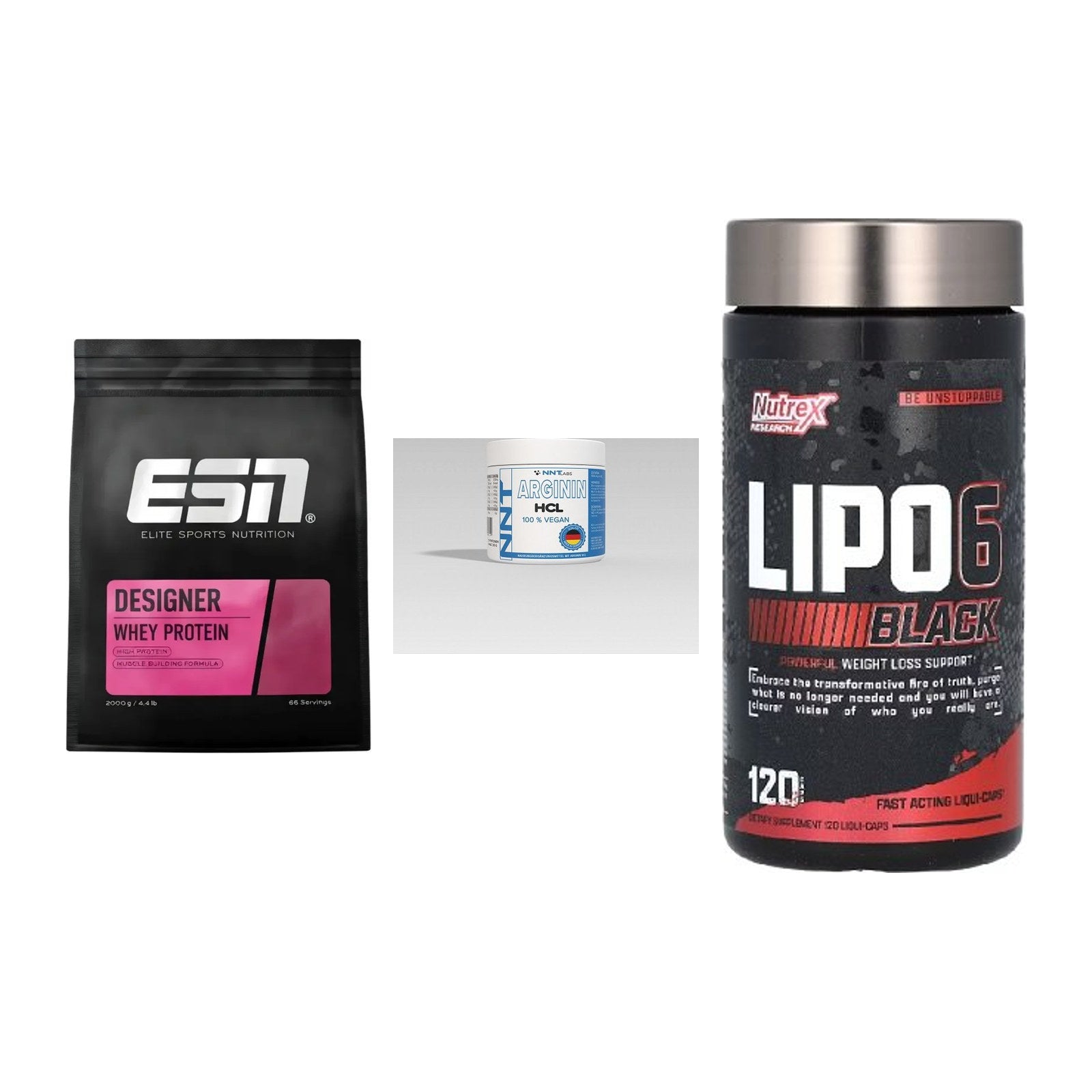 Definitionsphase-Set: ESN Designer + NNT Arginin + Nutrex Lipo 6 – alle enthaltenen Artikel