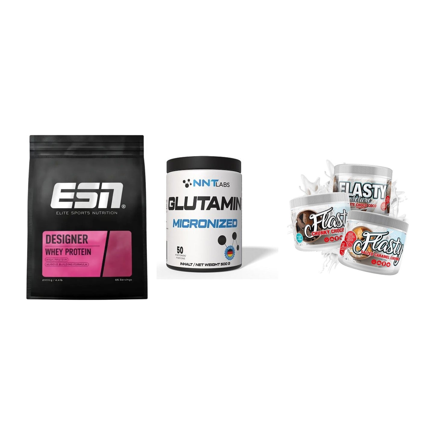 Definitionsphase-Set: ESN Designer + NNT Glutamin + Sinob Flasty – alle enthaltenen Artikel